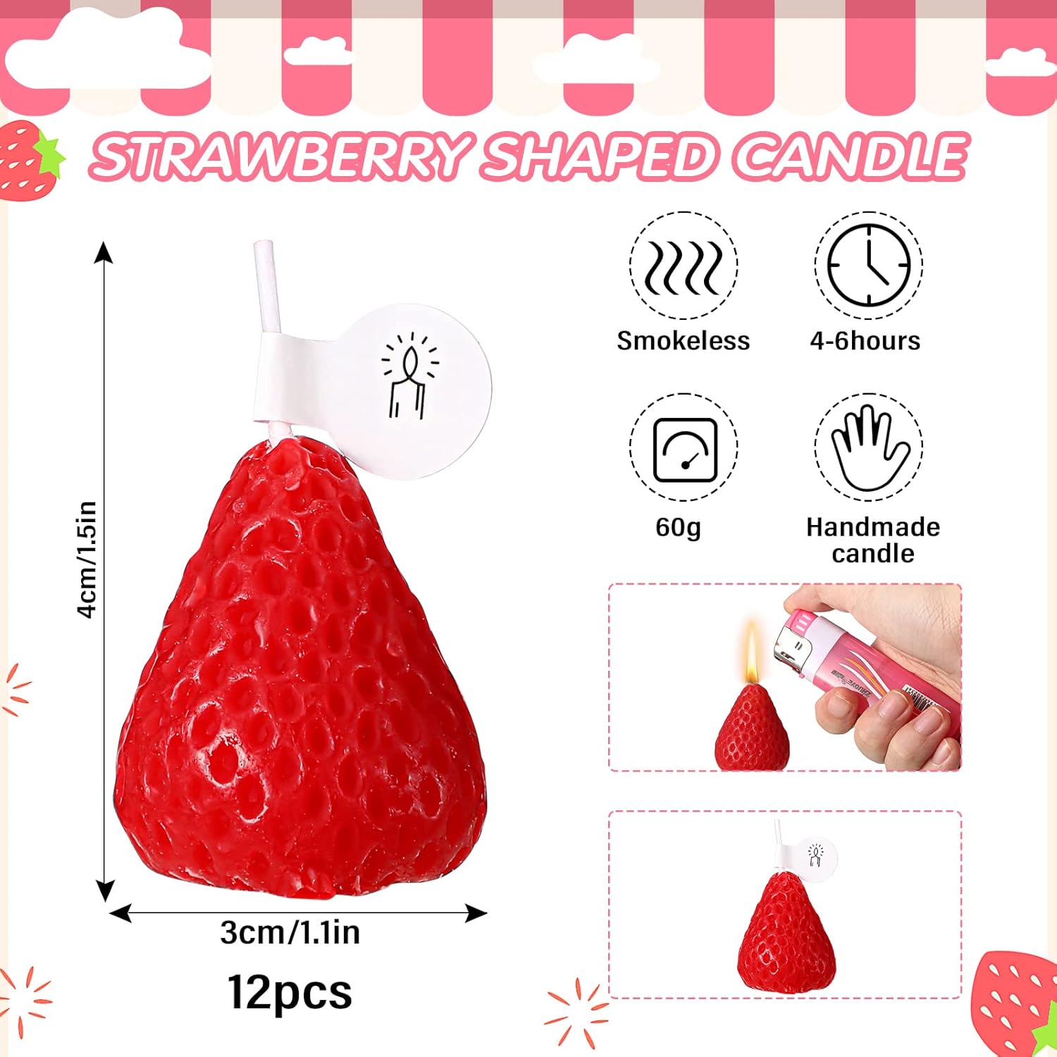 MTLEE 12 Pcs Strawberry Scented Soy Wax Candles