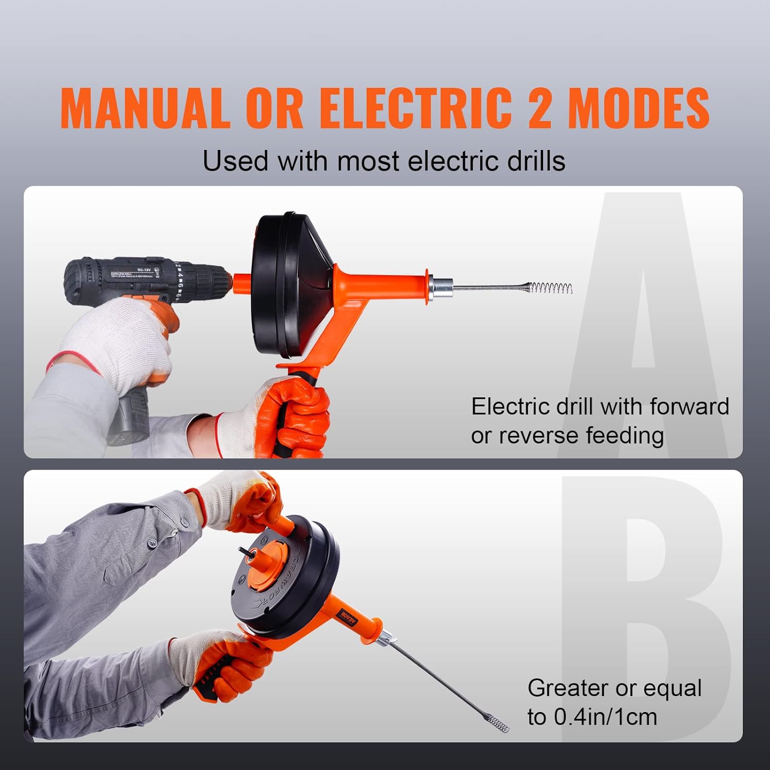 VEVOR 25ft Drain Auger with Drill Attachment
