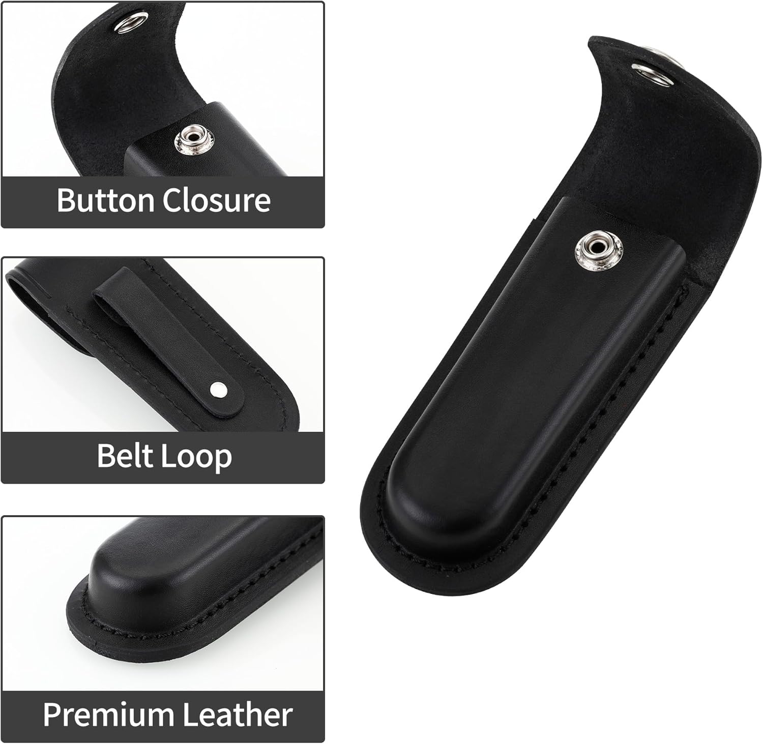 Qtcial 5 Folding Knife Leather Sheath with Belt Loop and Snap Closure Black