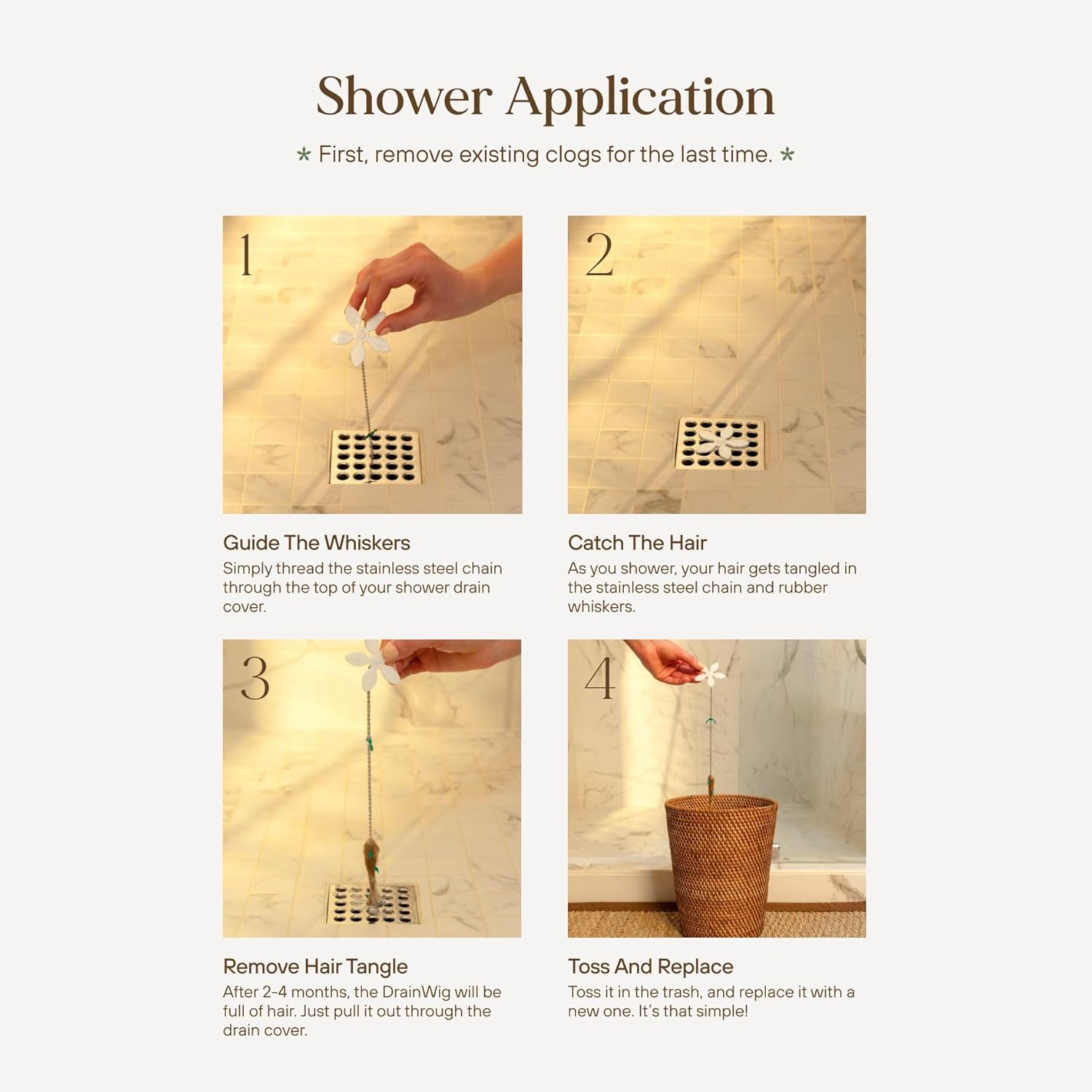 DrainWig Hair Stopper 12-Pack for Showers Sinks and Bathtubs