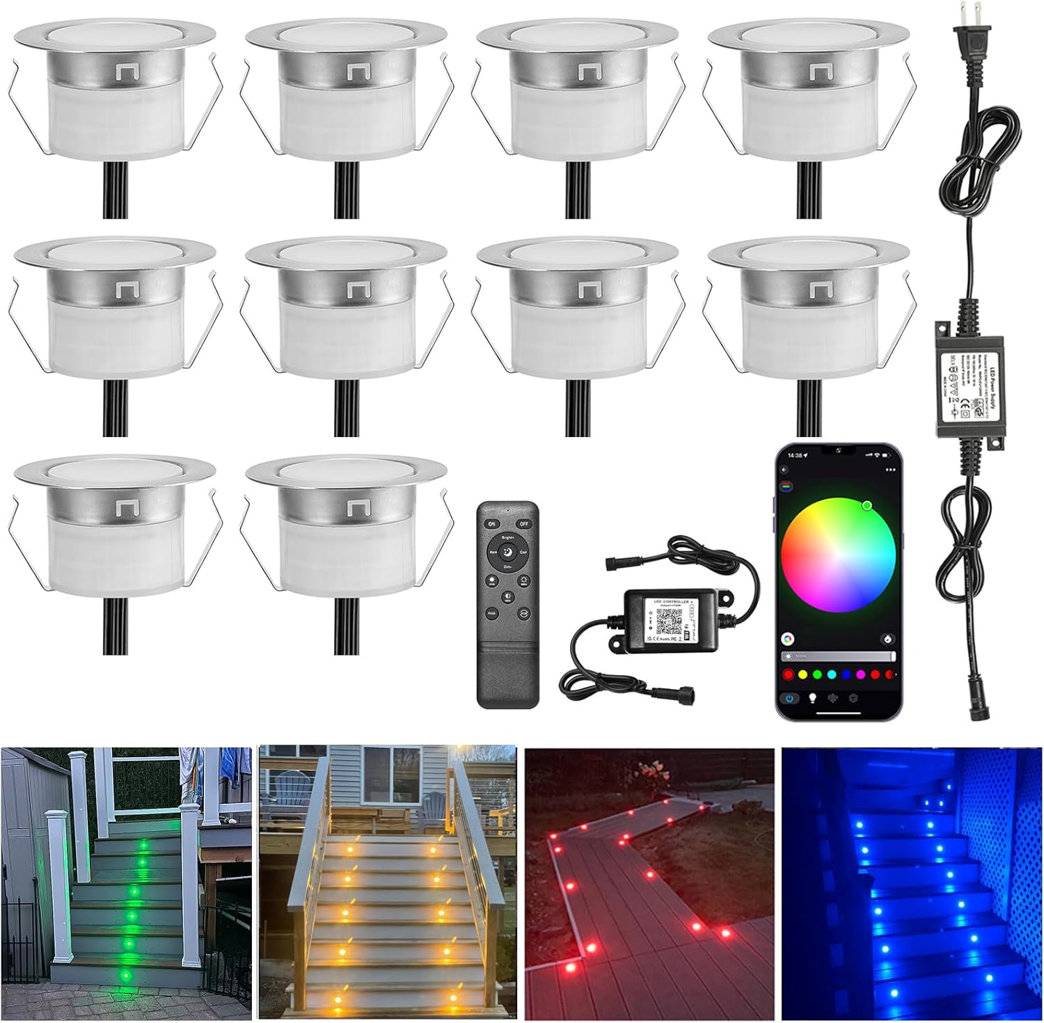 Sumaote 10 Pack LED Deck Light Kit IP67 Waterproof