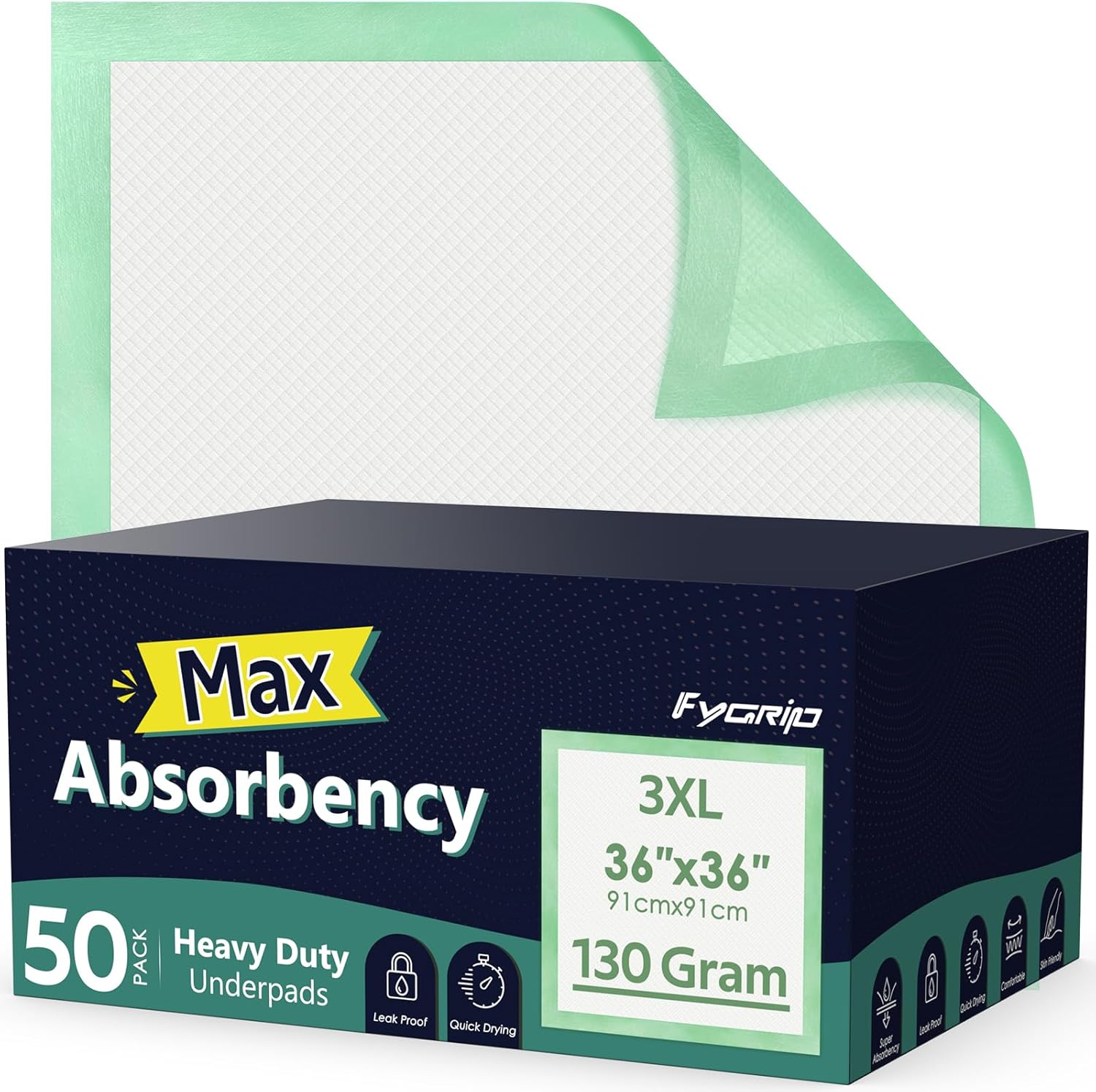 FYGRIP 50 Count Hospital Grade Disposable Bed Pads