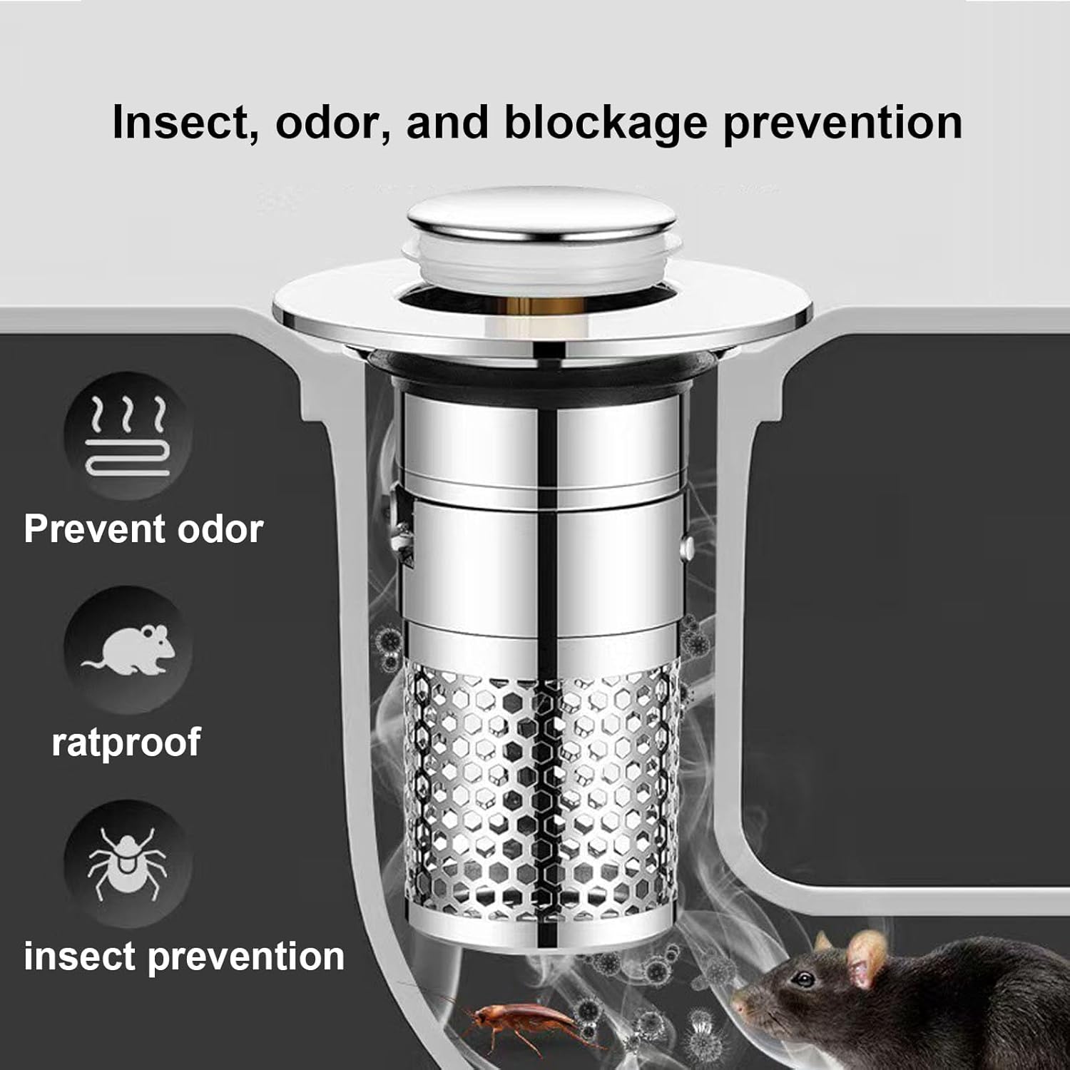 NureBe Pop-Up Drain Strainer with Rust-Proof Hair Catcher