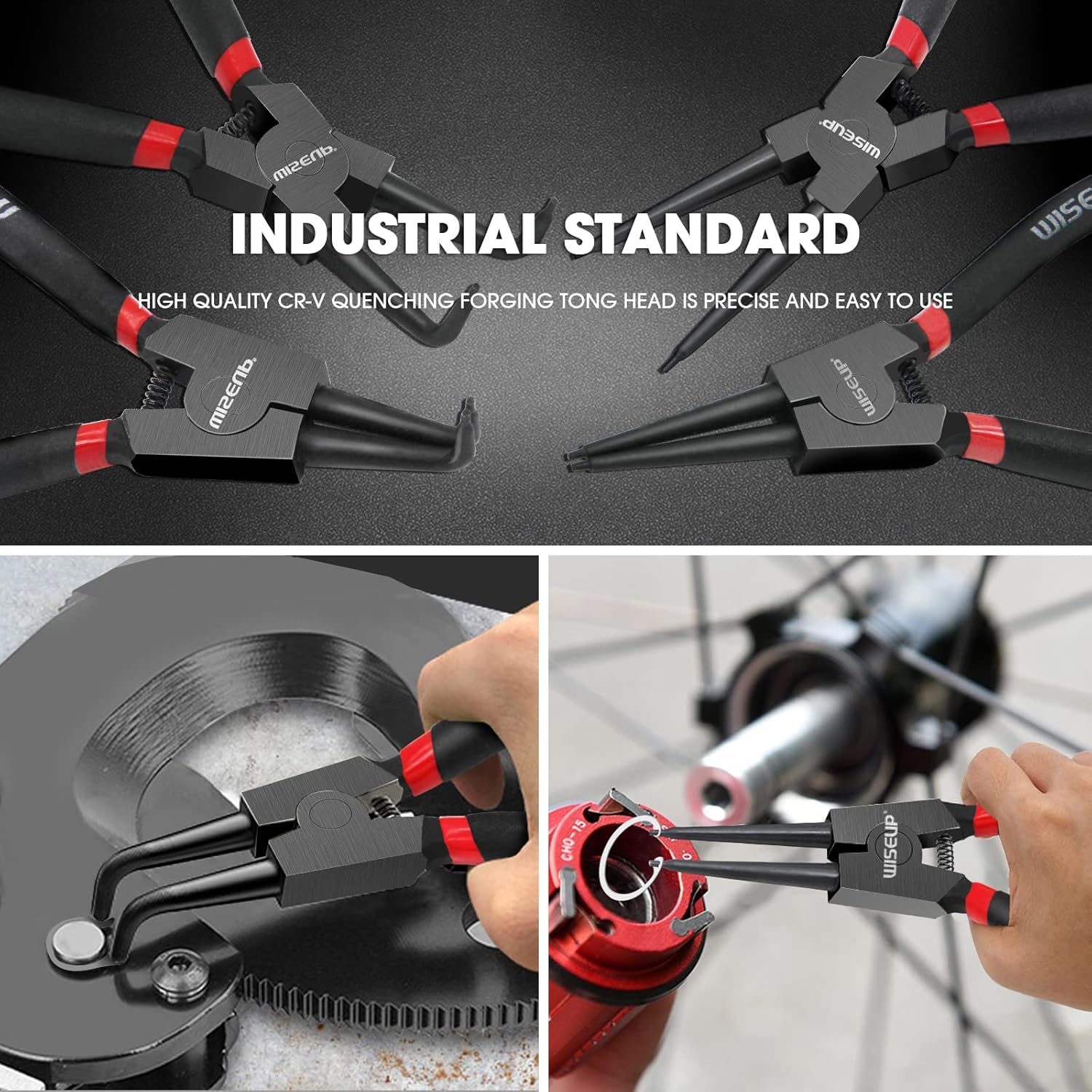 WISEUP 9 Inch Heavy Duty Snap Ring Pliers Set 4PCS
