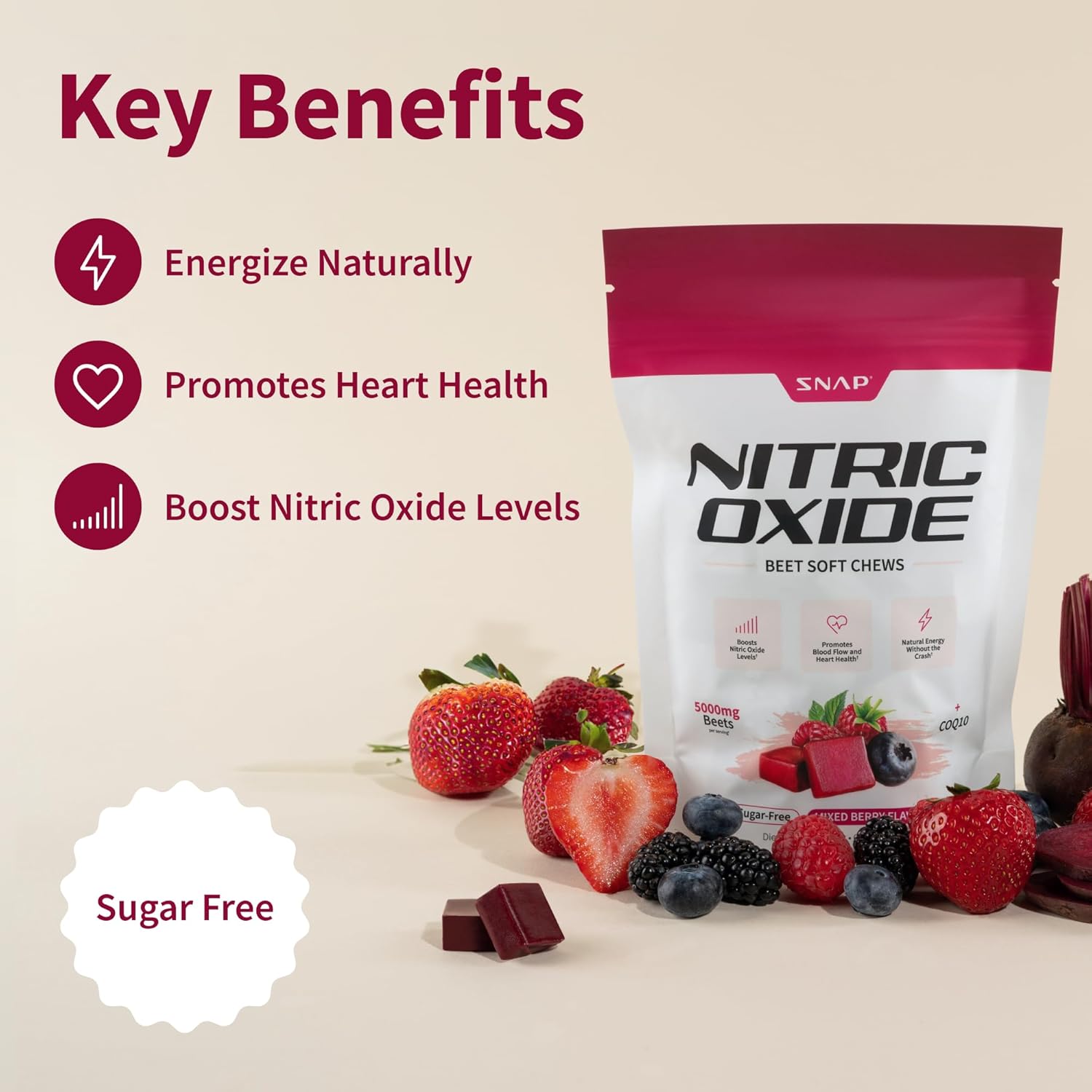 Snap Supplements Beetroot Chews for Nitric Oxide Boost