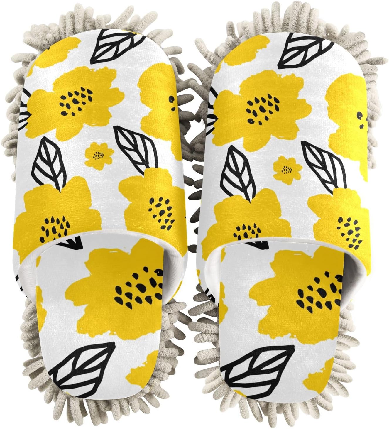 Sinestour Yellow Flower Leaves Mop Slippers for Floor Cleaning