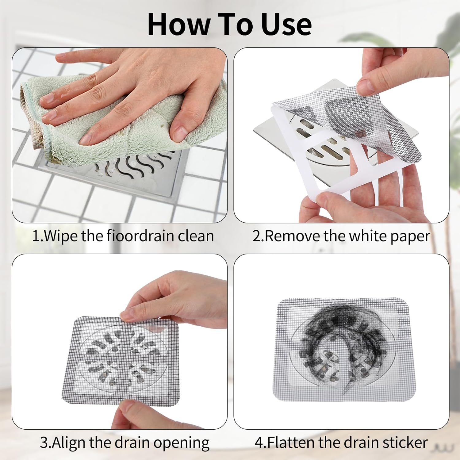 TUMEYET 50-Pack Drain Hair Catcher Sticker 39x39 Inch