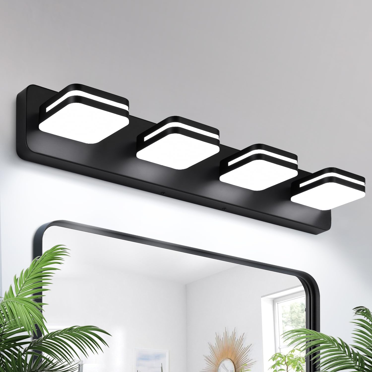 Torondo 4-Light Matte Black Vanity Light Over Mirror