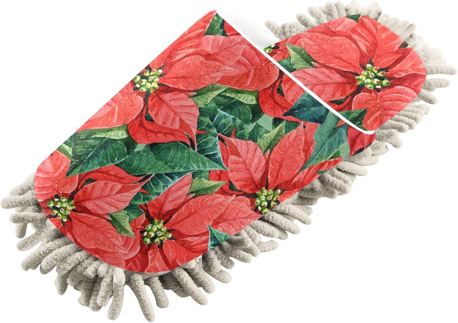 Sinestour Red Flowers Leaves Mop Slippers for Floor Cleaning