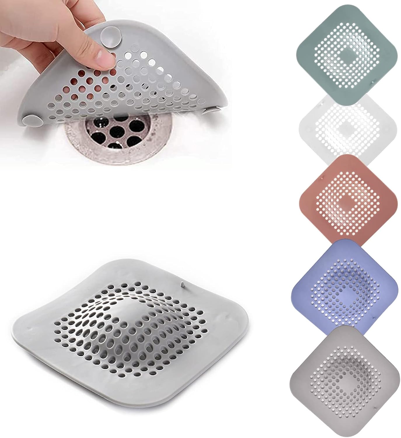 5 Pack Shower Hair Drain Catcher with Suction Cup