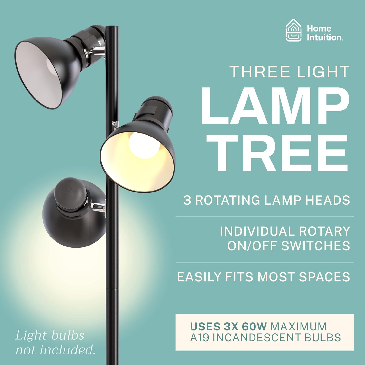 Home Intuition 3 Light Floor Lamp Standing Lamp Black
