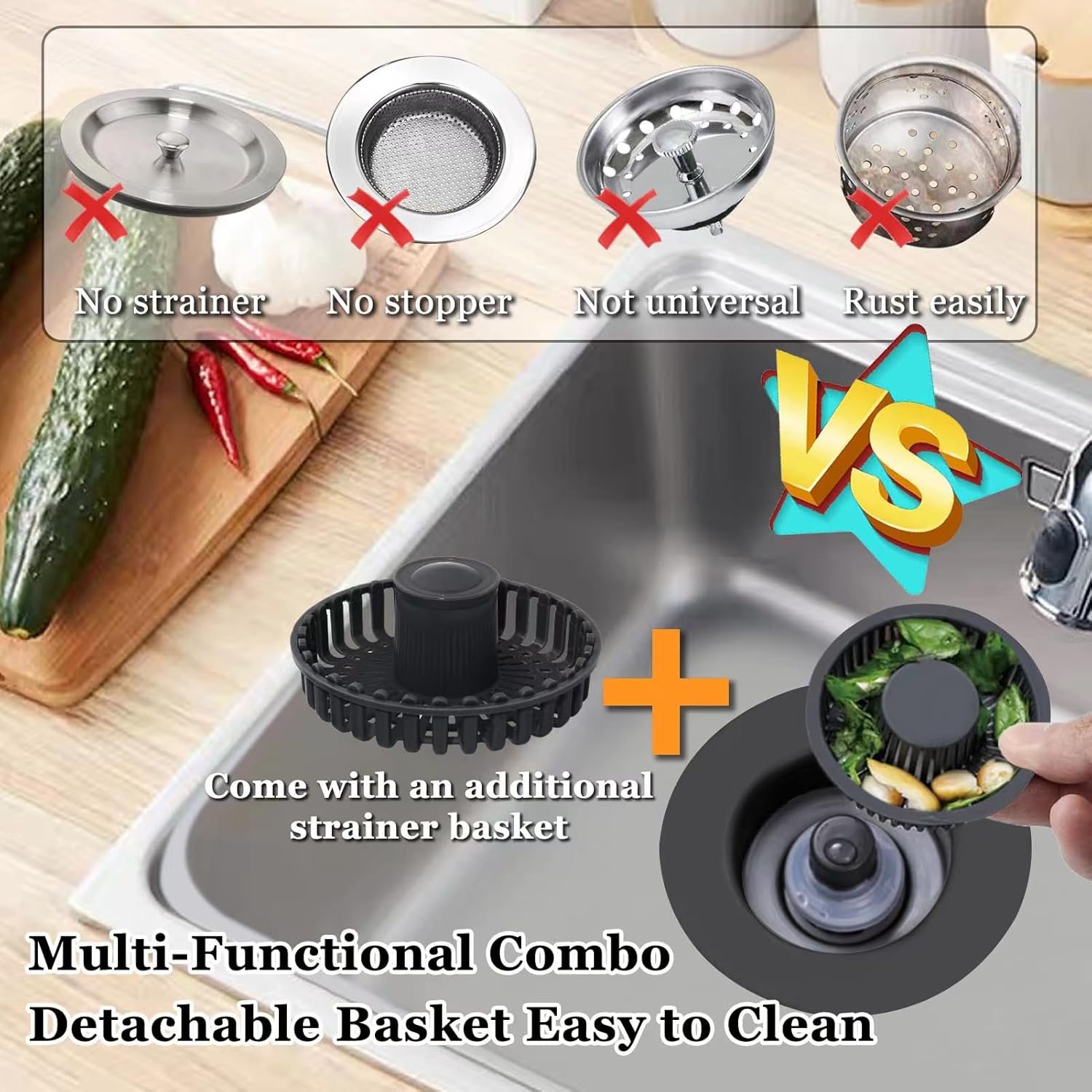BAOLSLS 3 in 1 Kitchen Sink Stopper with Basket Strainer