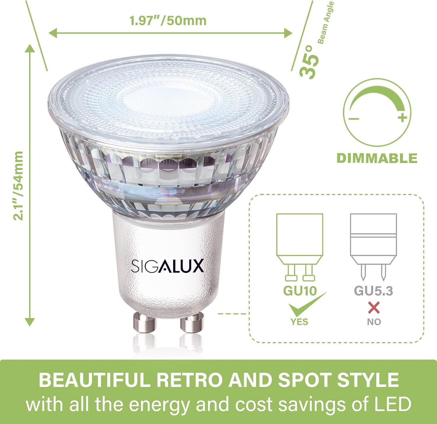 Sigalux GU10 LED Bulbs Dimmable 5000K Daylight White 45W 450LM Pack of 8