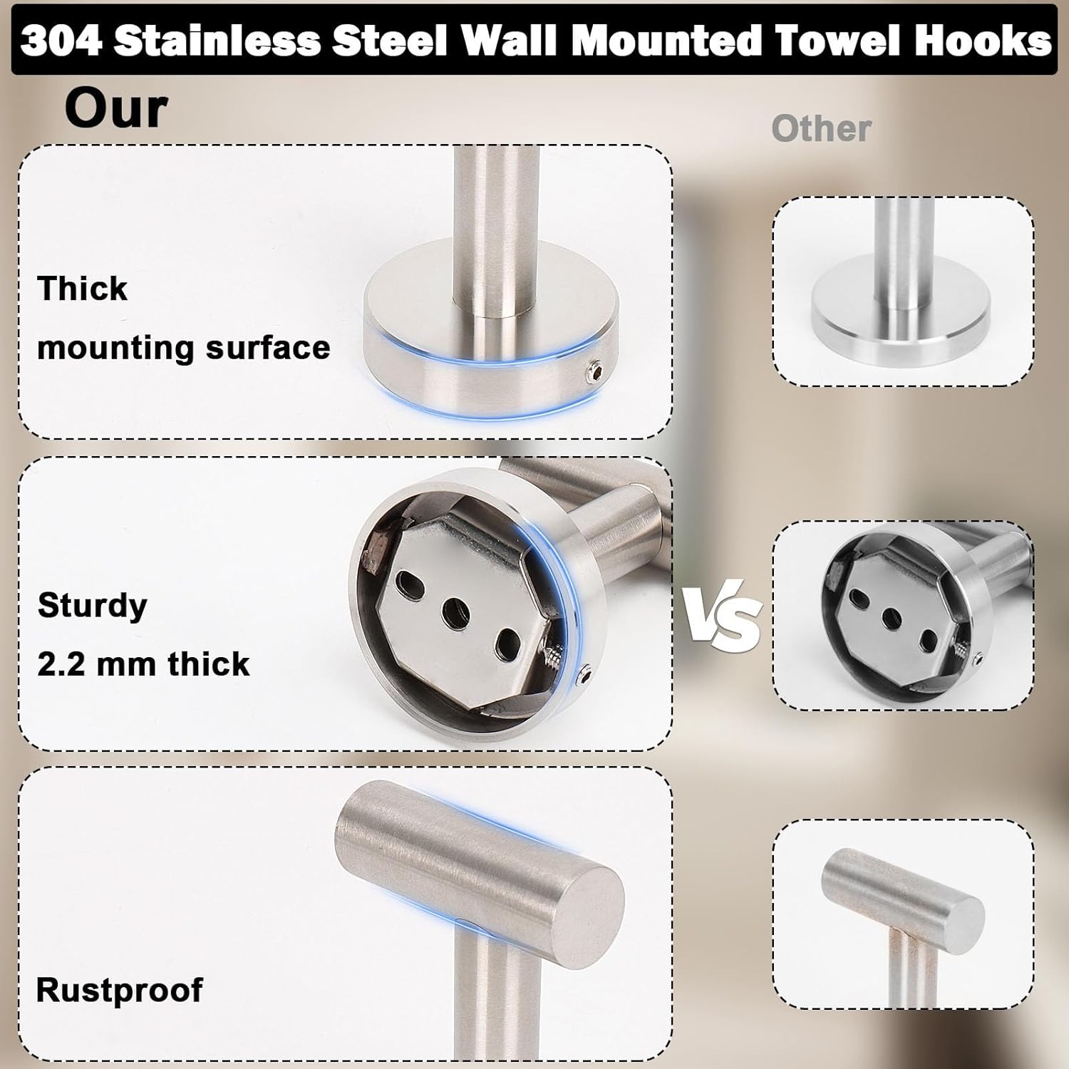 Livabber 4 Pack Brushed Nickel Towel Hooks