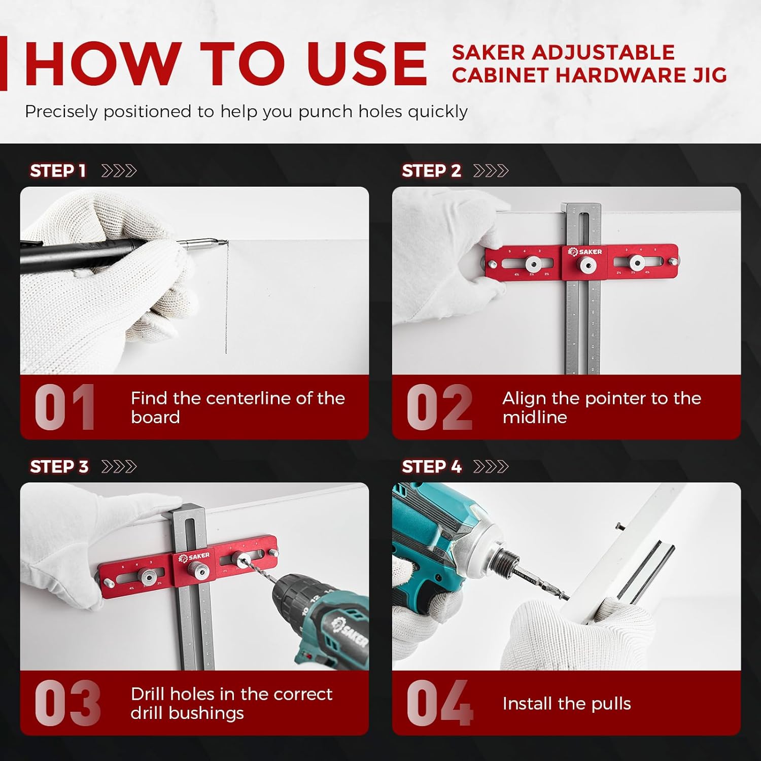 Saker Cabinet Hardware Doweling Jig for Knobs Handles Pulls