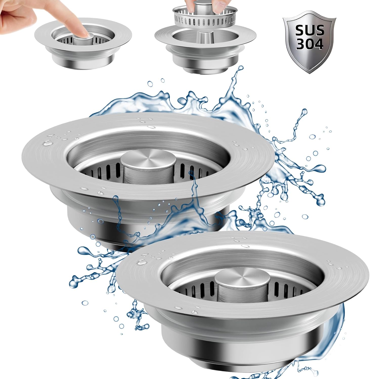 NinjaTiger 3-in-1 Sink Strainer Stopper 2-Pack