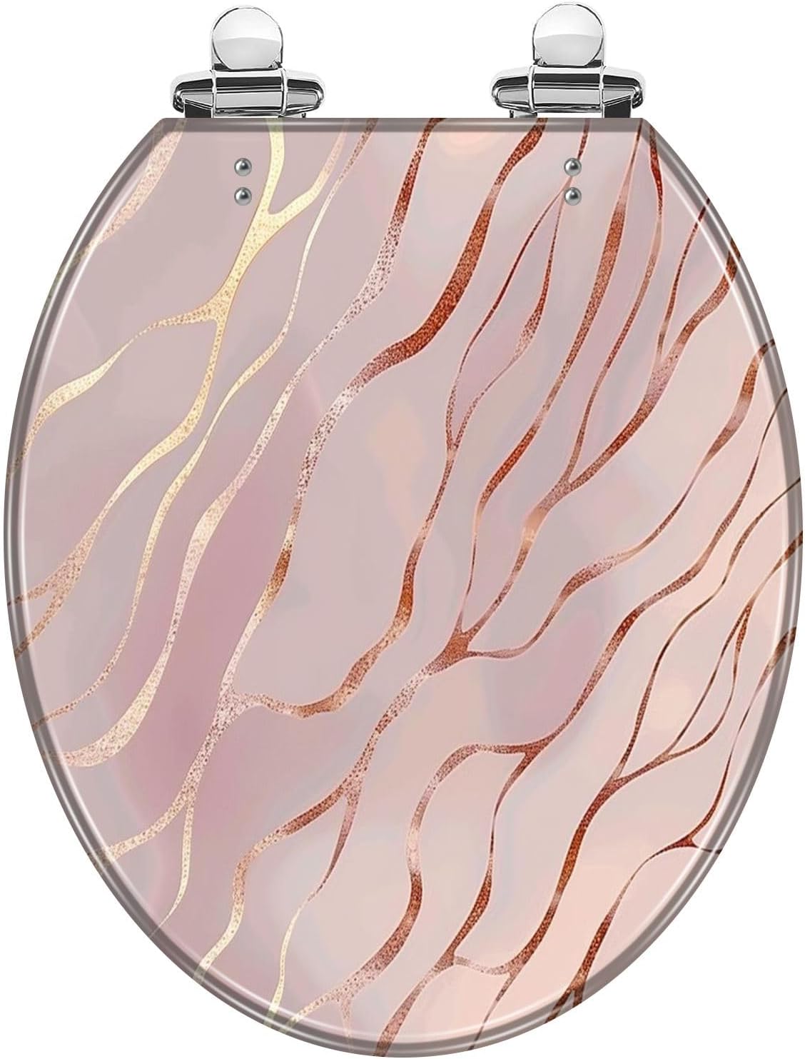 Round Toilet Seat with Rose Gold Rose Marble Decorative Pattern