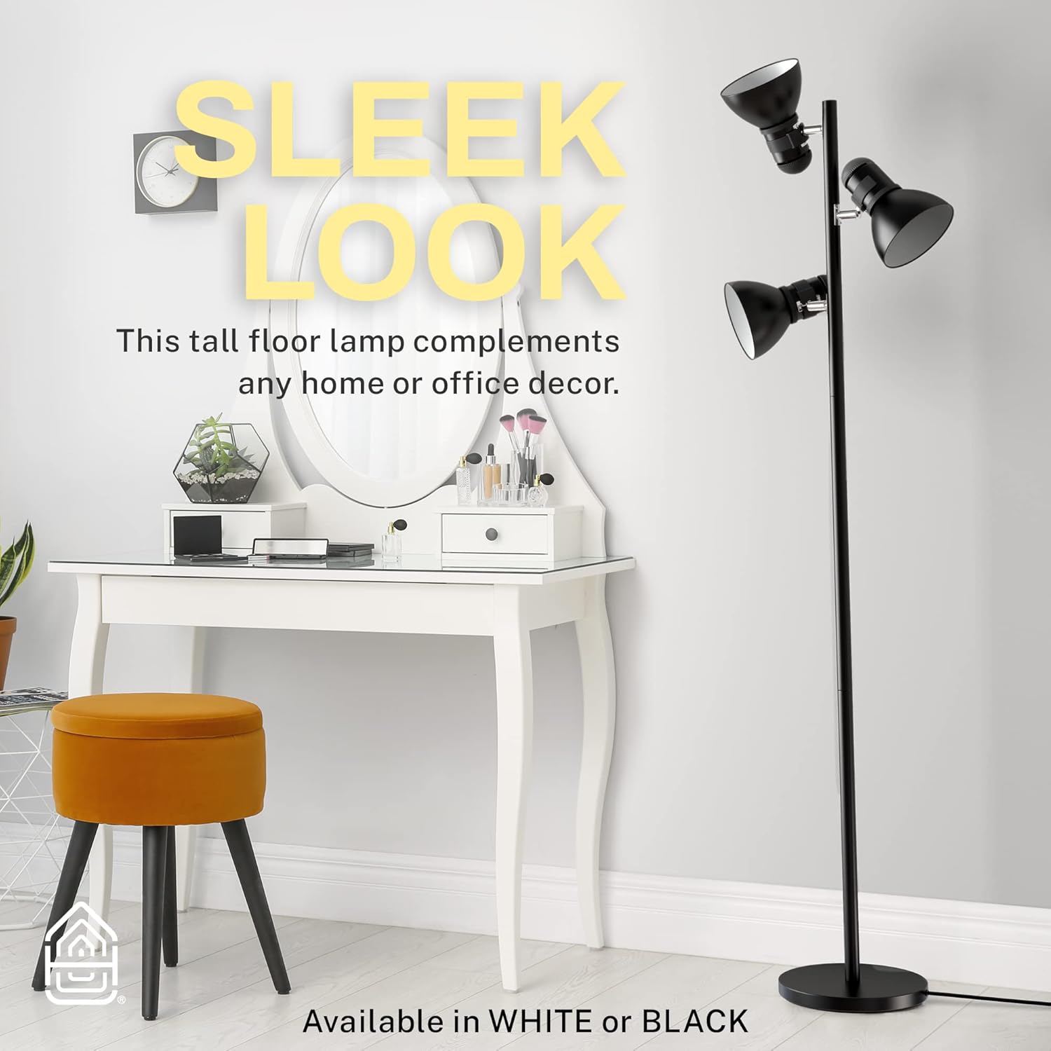 Home Intuition 3 Light Floor Lamp Standing Lamp Black