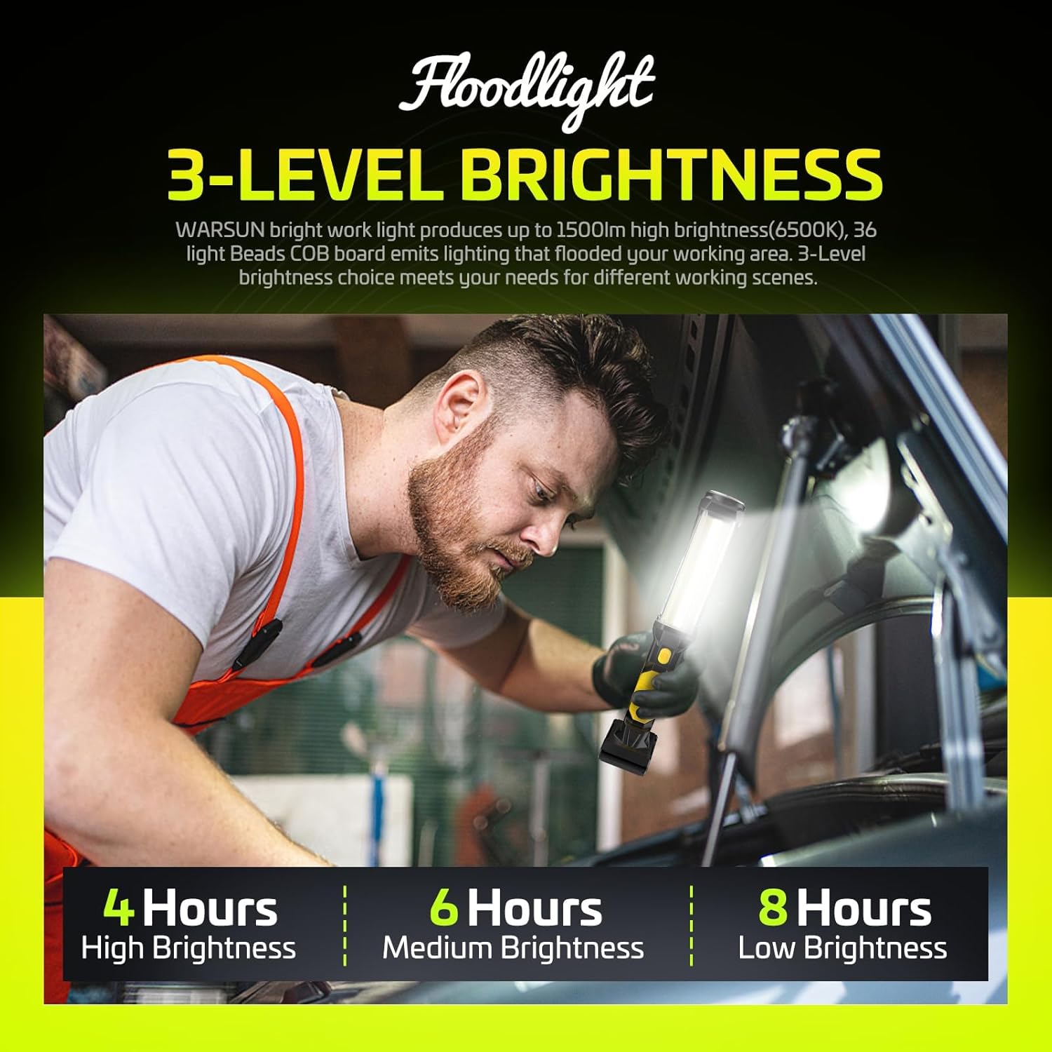 WARSUN Rechargeable LED Work Light 1500 Lumens Magnetic Base