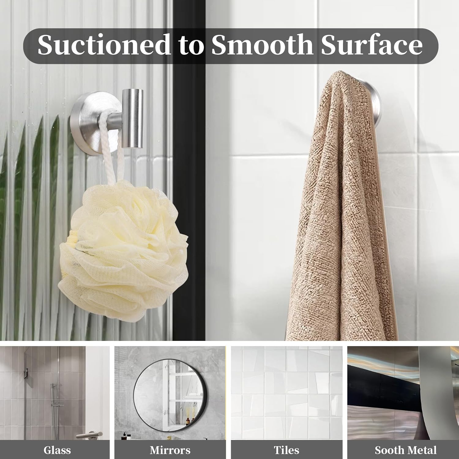 Gohiuo 4-Pack Suction Cup Hooks for Shower and Kitchen