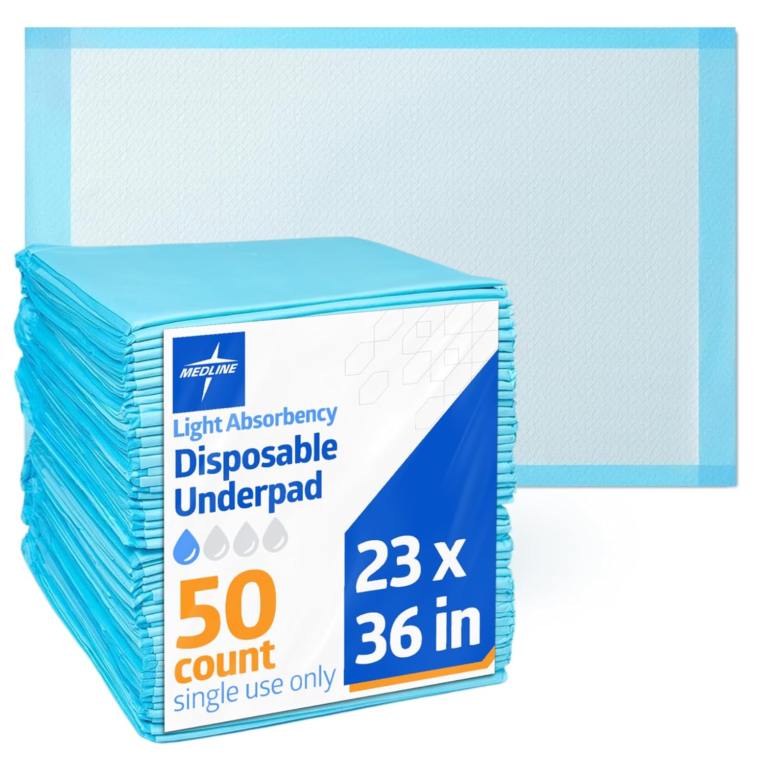Medline Light Absorbency Underpad 23x36 Inches 50 Count