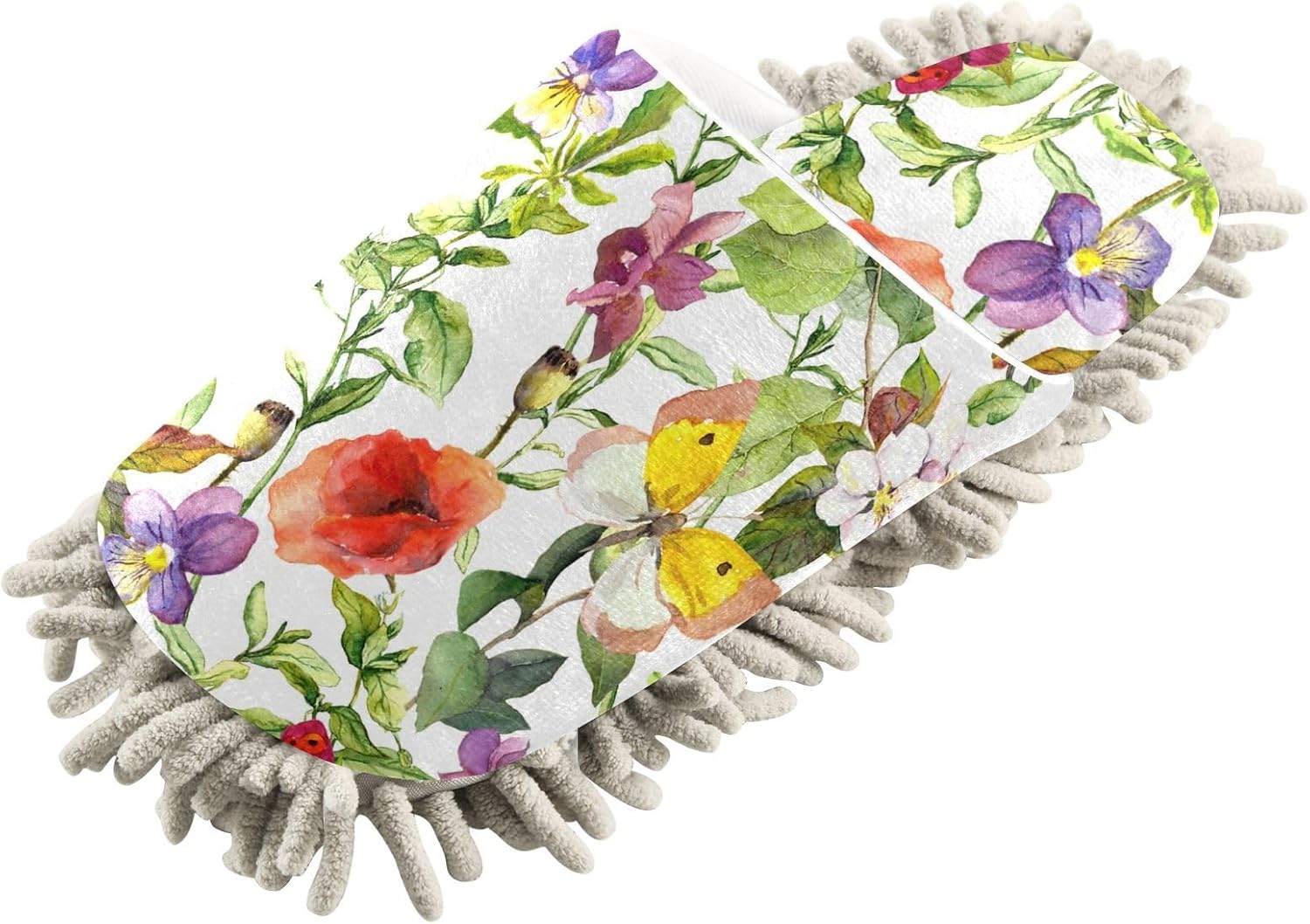 Sinestour Flowers Butterfly Mop Slippers for Floor Cleaning