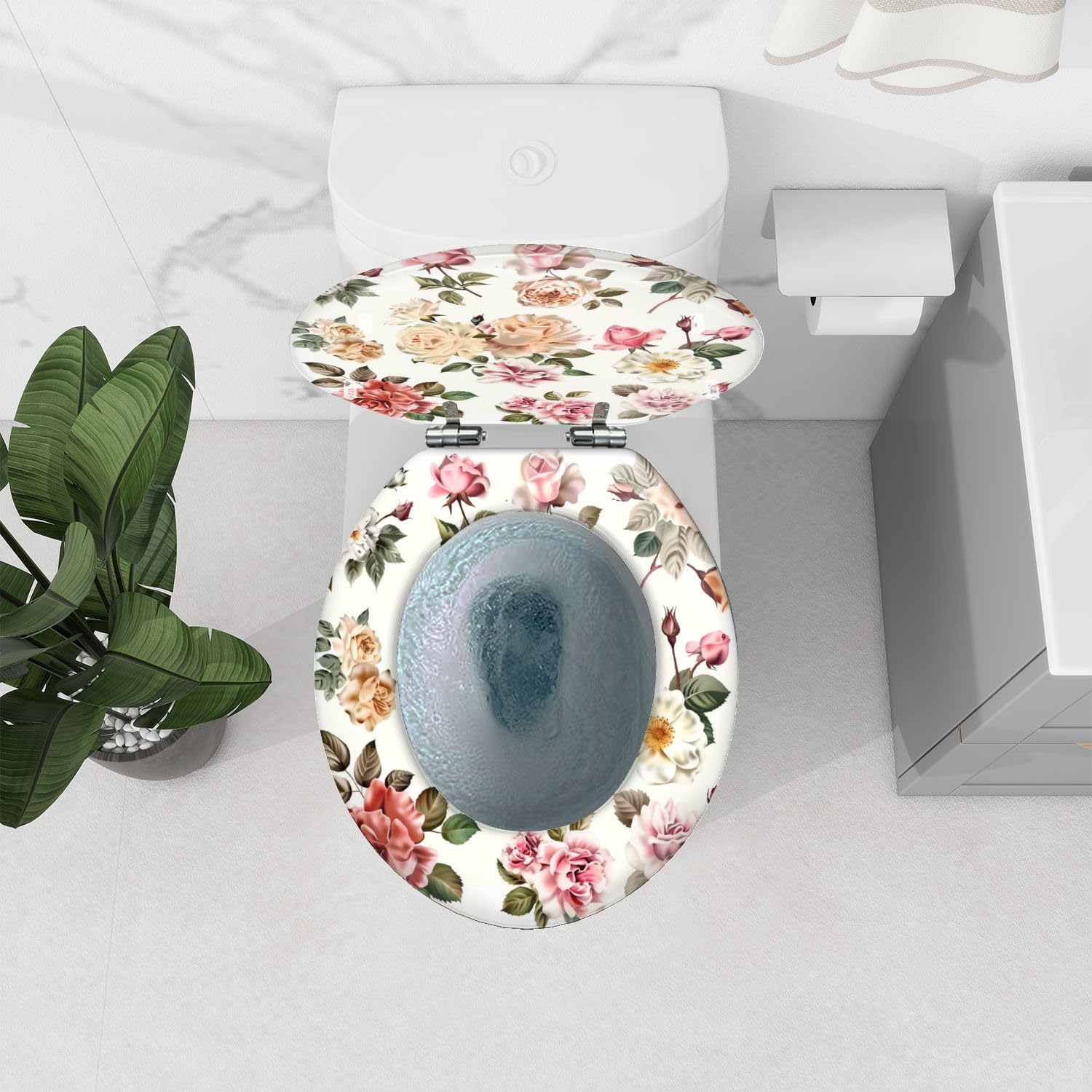 TRANQDEHOM Round Toilet Seat with Realistic Rose Flowers