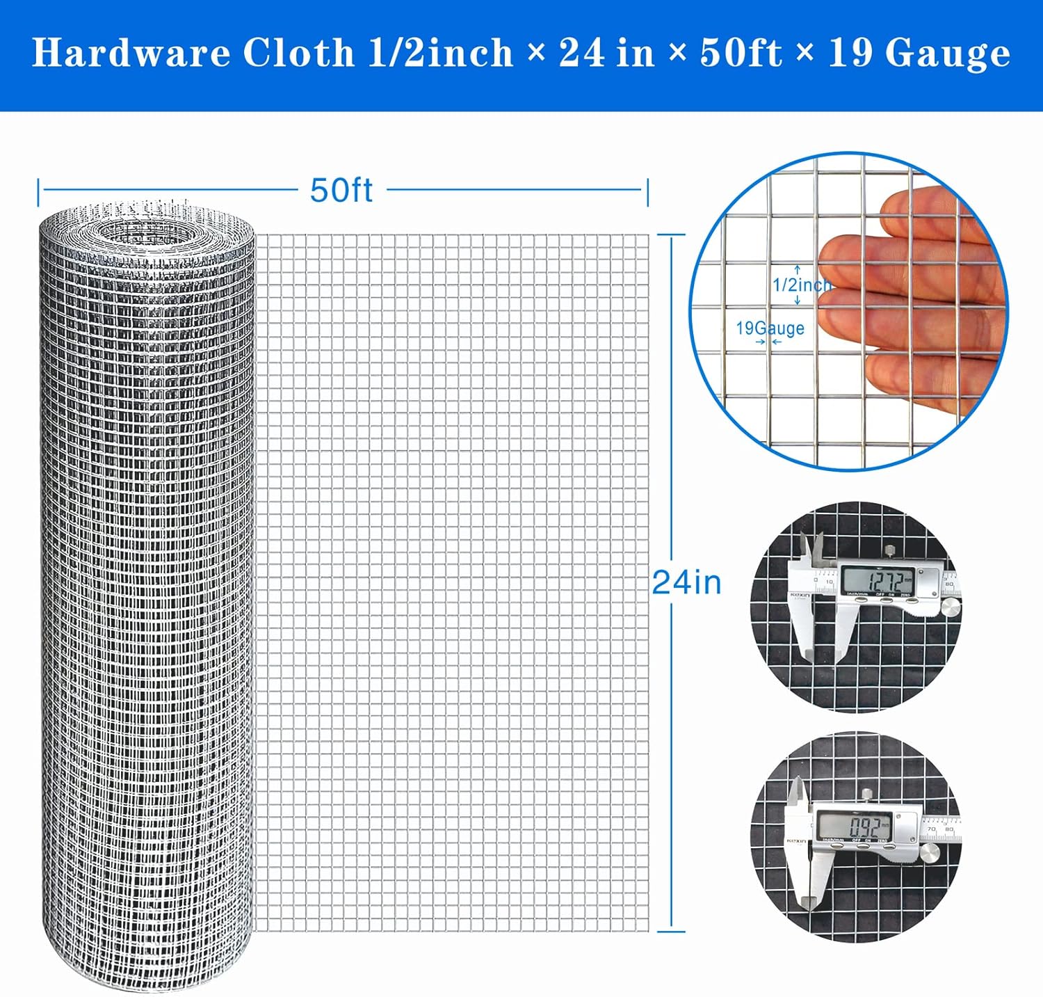 TUOKS Hardware Cloth 12 Inch 24 x 50 Galvanized Wire Mesh Roll 1