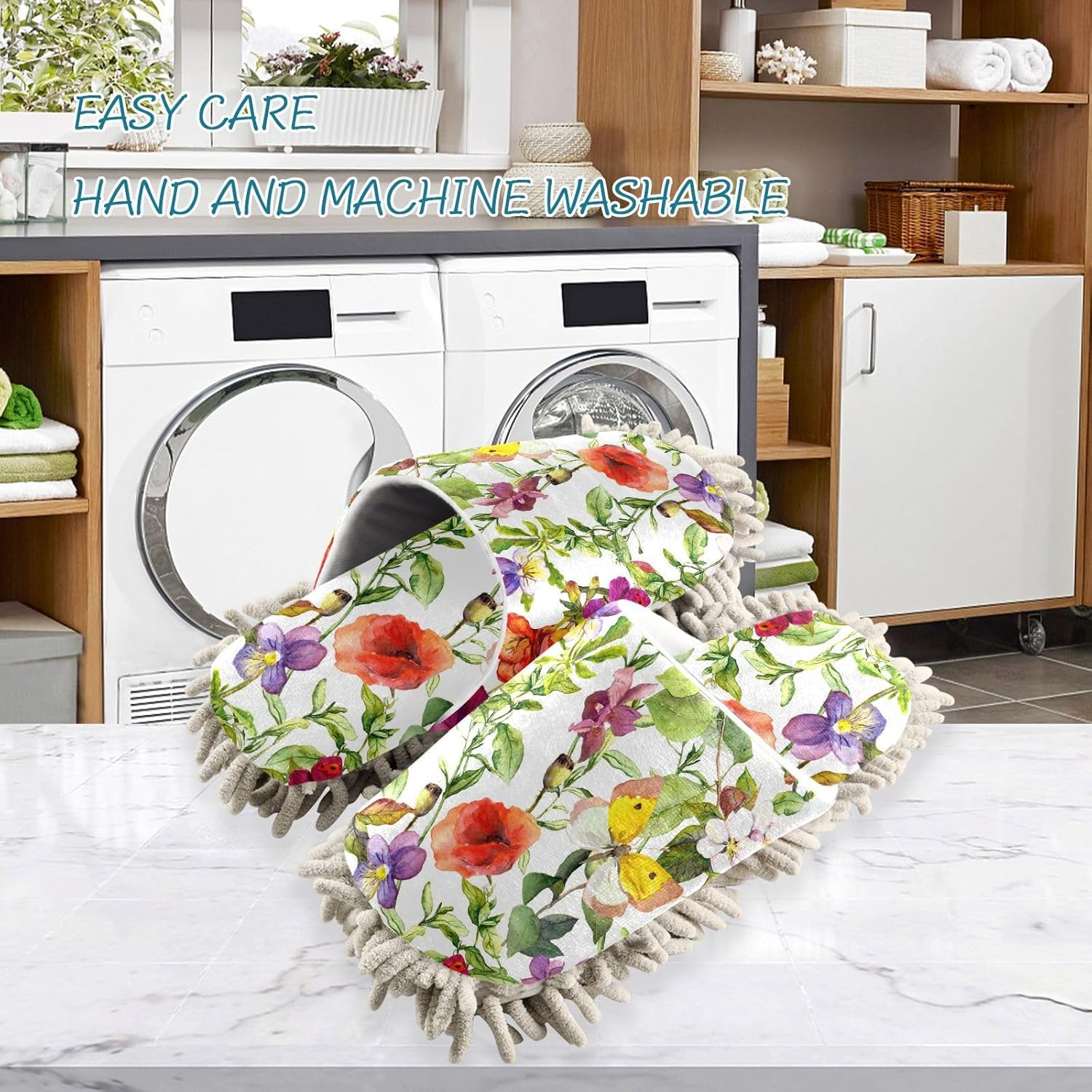 Sinestour Flowers Butterfly Mop Slippers for Floor Cleaning