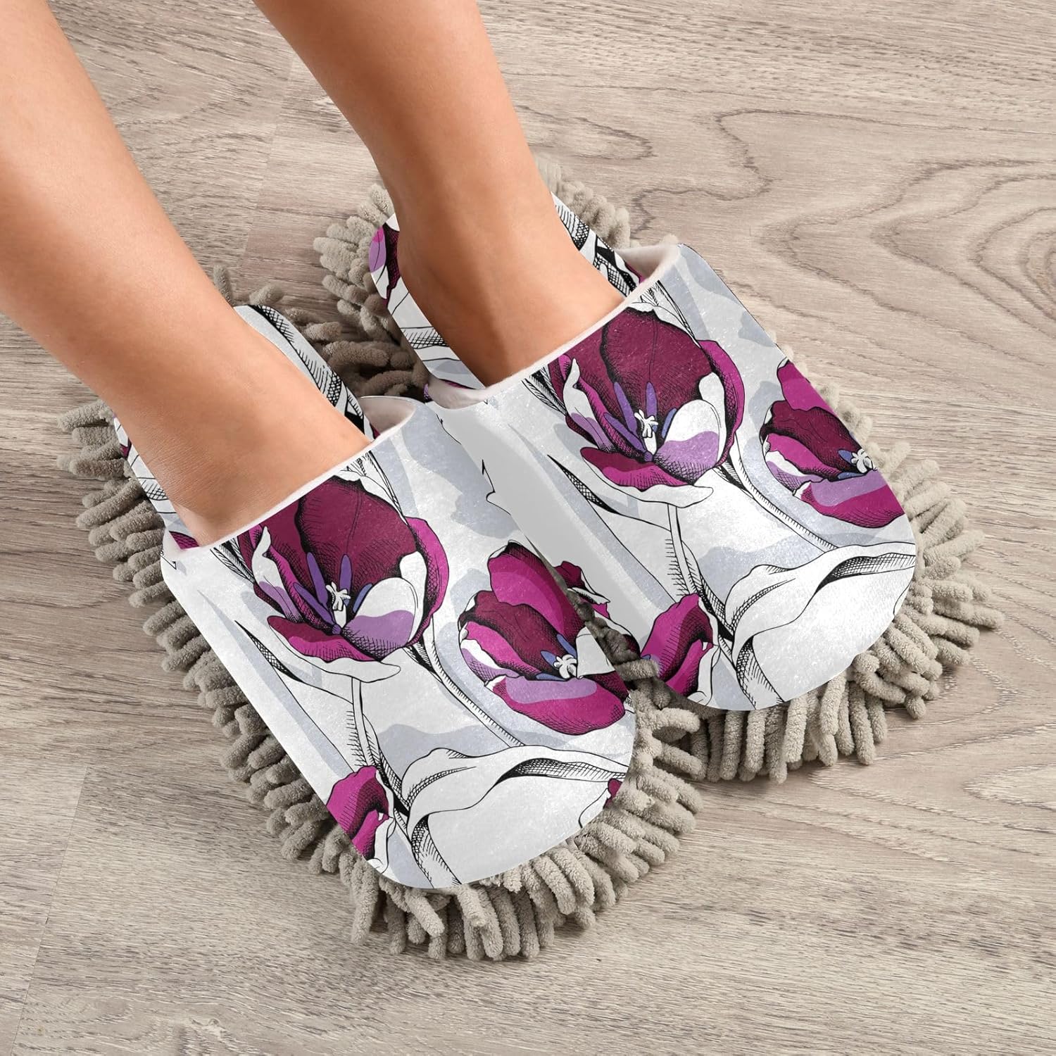 Sinestour Tulips Mop Slippers for Floor Cleaning