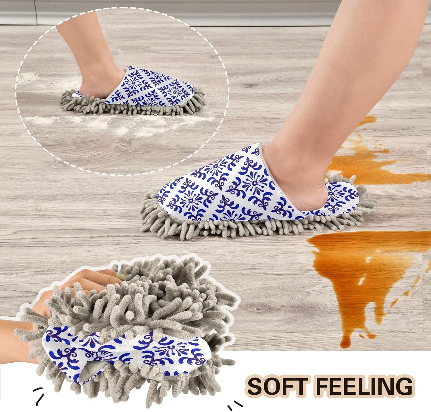 Kigai Microfiber Cleaning Slippers for Men and Women Blue White