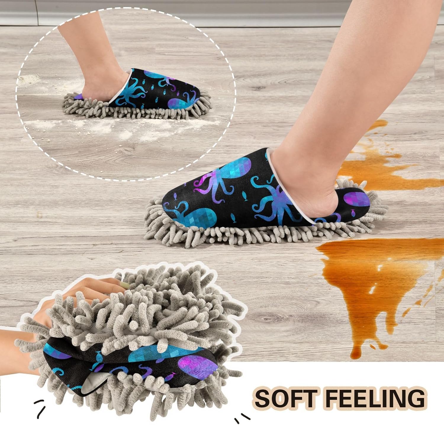 Sinestour Colorful Mosaic Octopus Mop Slippers