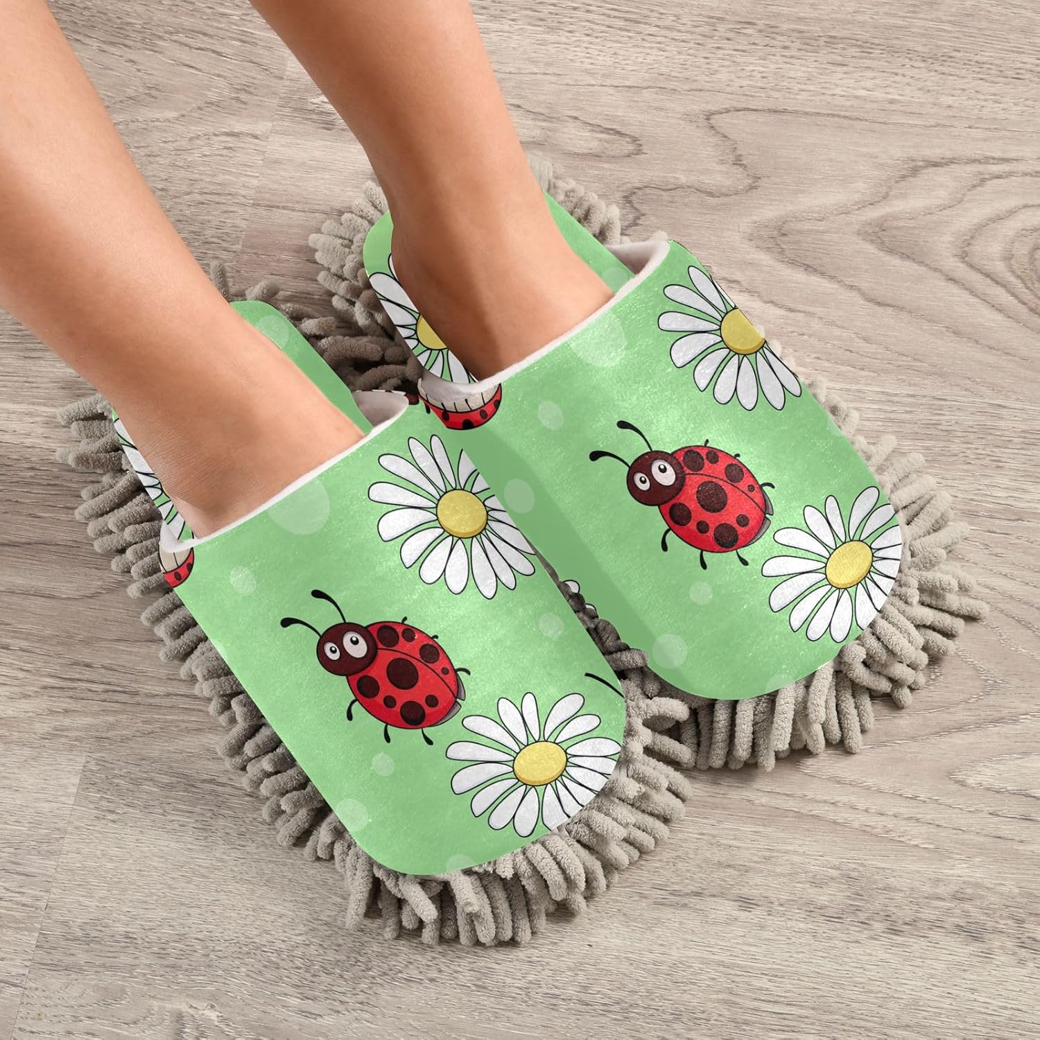 Sinestour Ladybirds Mop Slippers for Floor Cleaning