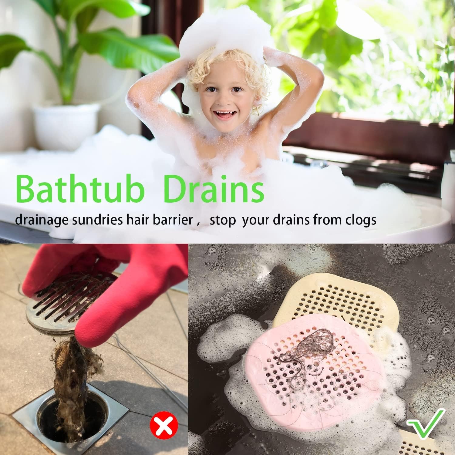 2 Pack Silicone Drain Hair Catcher for Kitchen and Shower