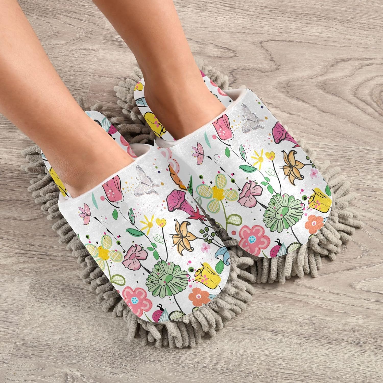 Kigai Microfiber Slippers with Cute Flowers for Floor Cleaning 1