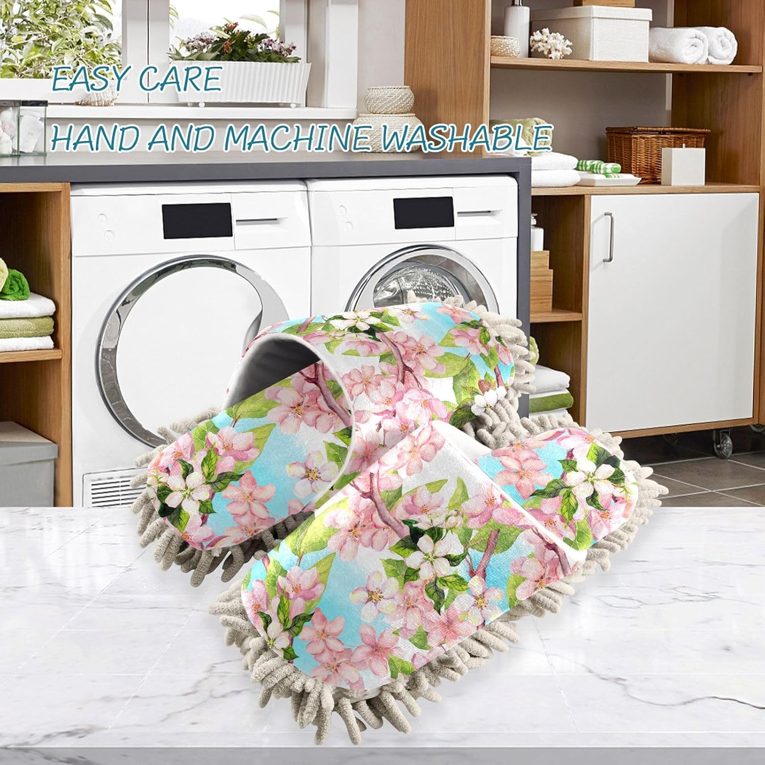 Sinestour Flowers Mop Slippers for Floor Cleaning 1