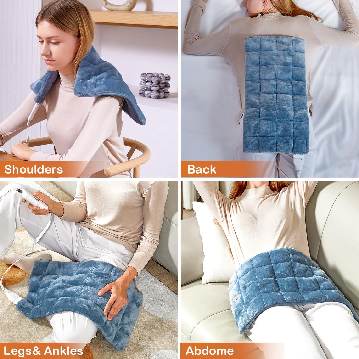 Dowin Weighted Heating Pad with Massager - 12x24 Blue