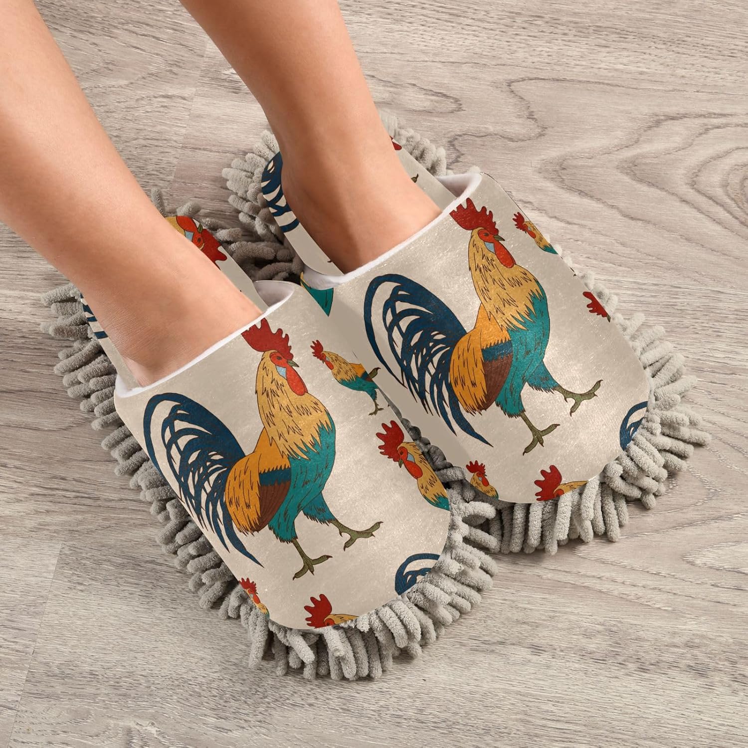 Sinestour Roosters Mop Slippers for Floor Cleaning