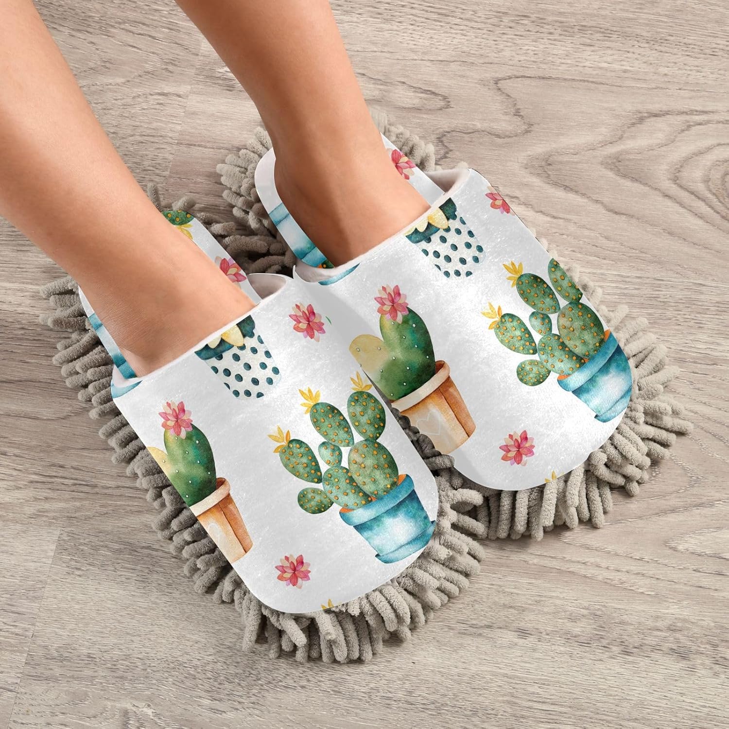 Sinestour Cactus Plant Mop Slippers for Floor Cleaning