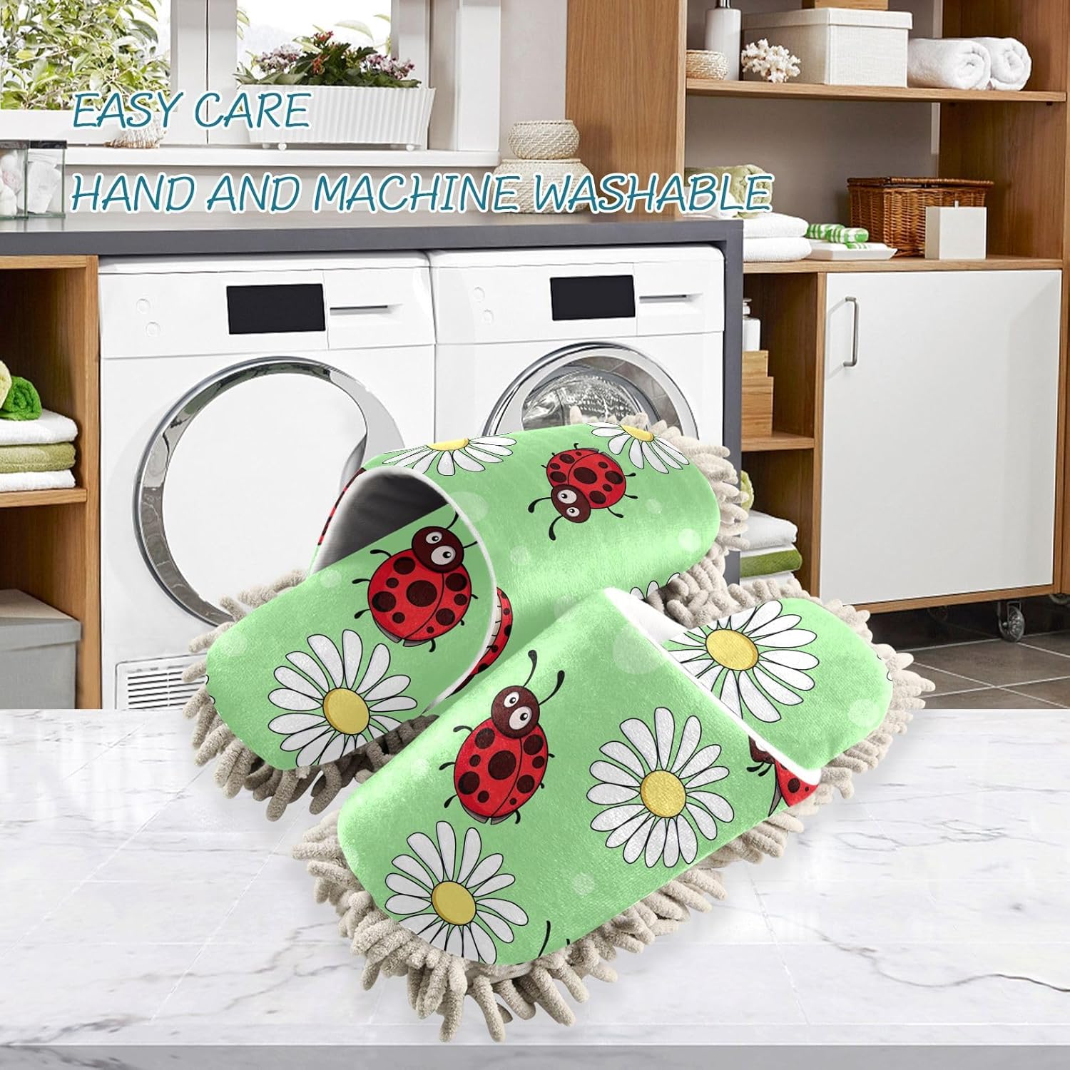 Sinestour Ladybirds Mop Slippers for Floor Cleaning