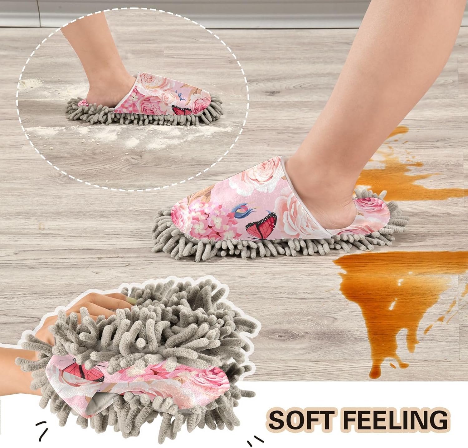 Sinestour Roses Hydrangea Mop Slippers for Floor Cleaning 1