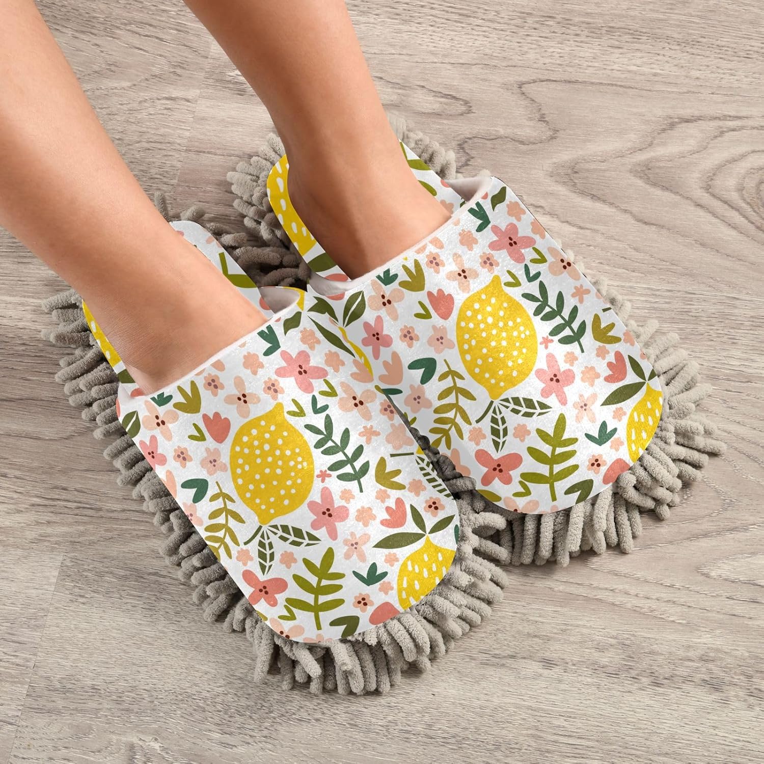 Sinestour Flower Lemon Mop Slippers for Floor Cleaning