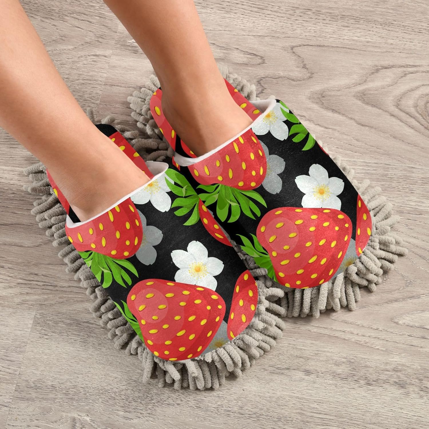 Sinestour Black Strawberry Mop Slippers for Floor Cleaning 1