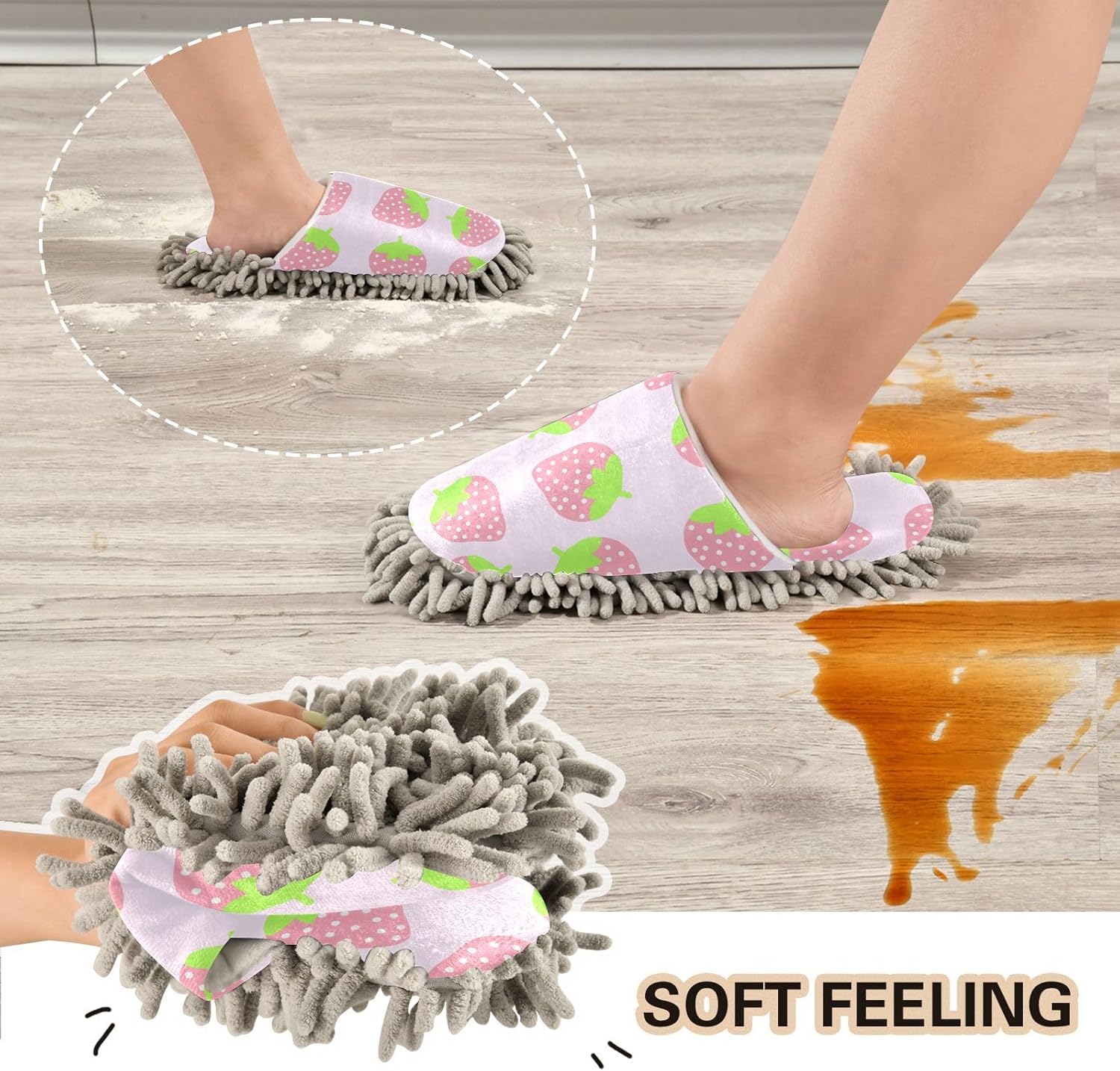 Sinestour Strawberry Pink Mop Slippers for Floor Cleaning 1