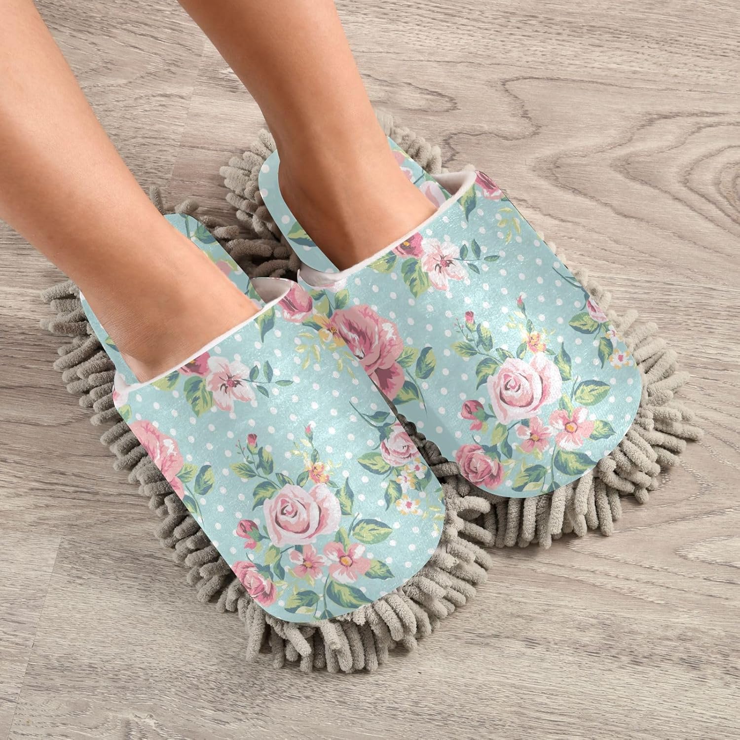 Sinestour Teal Rose Mop Slippers for Floor Cleaning