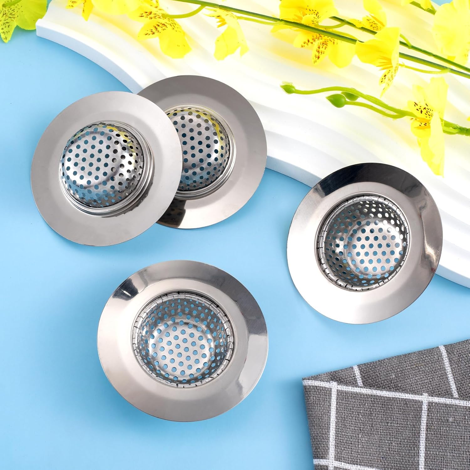 4PCS Stainless Steel Drain Strainers for Kitchen Sink Bath Shower and Laundry
