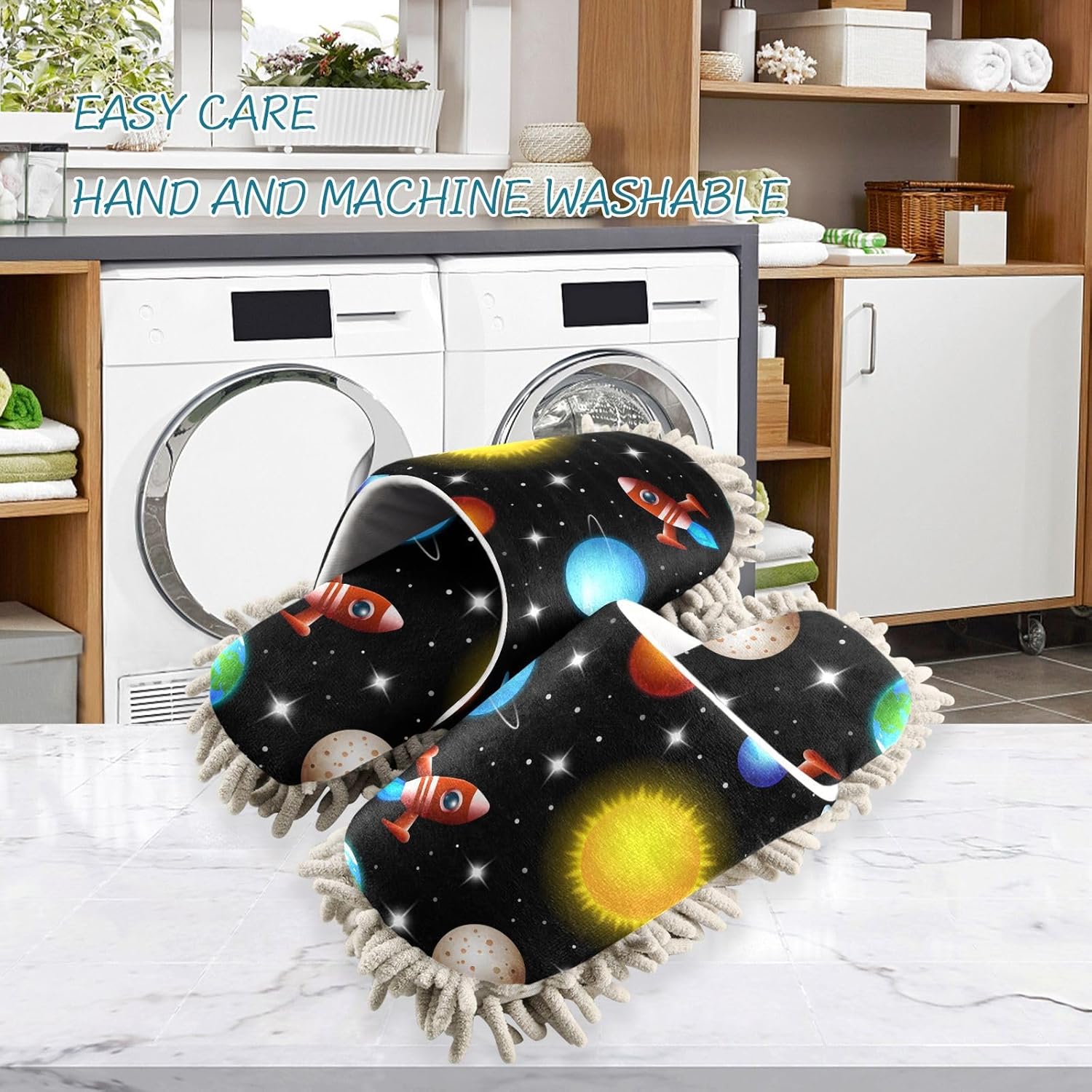 Sinestour Space Galaxy Mop Slippers for Floor Cleaning 1