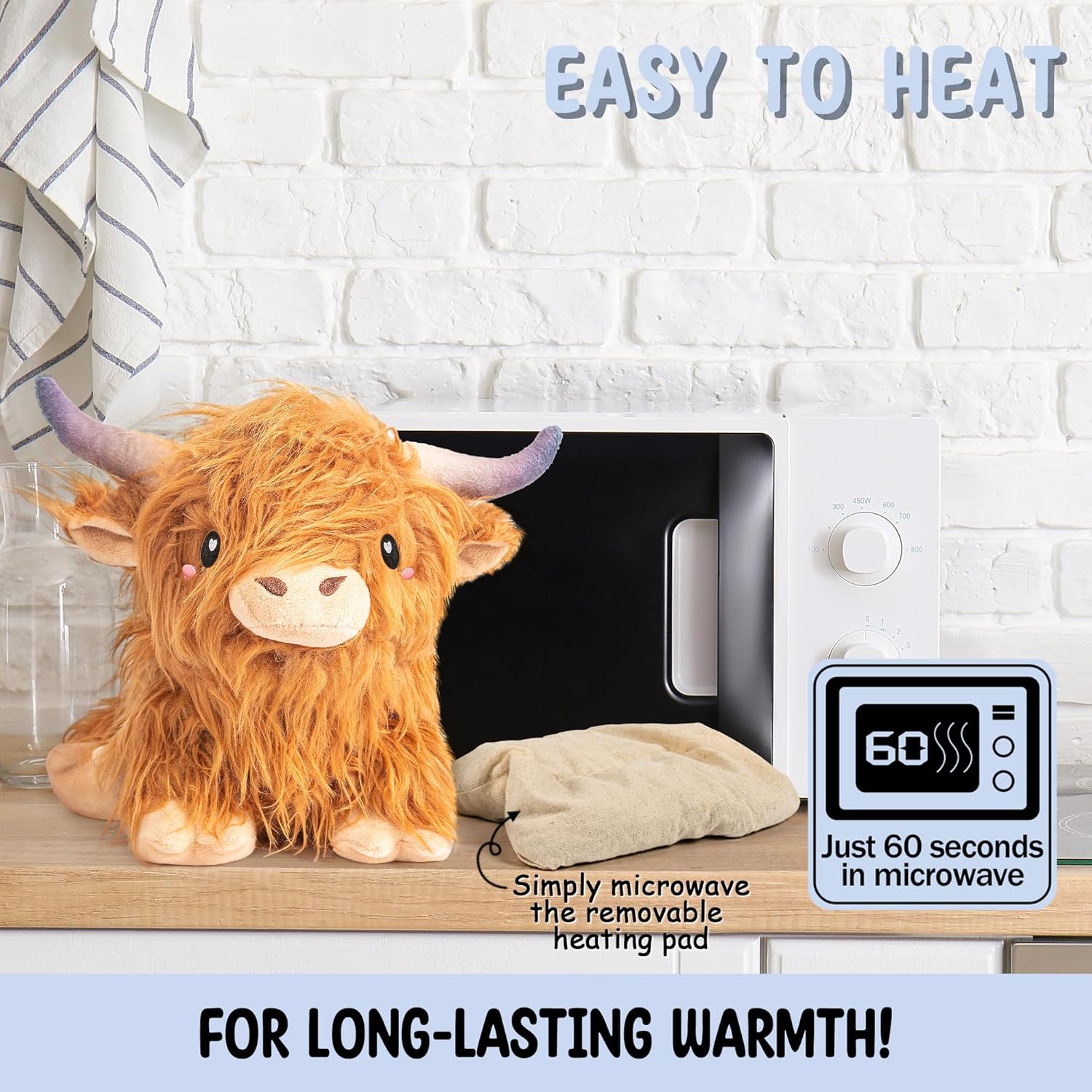 Happy Fuel Highland Cow Microwavable Heating Pad 15lbs