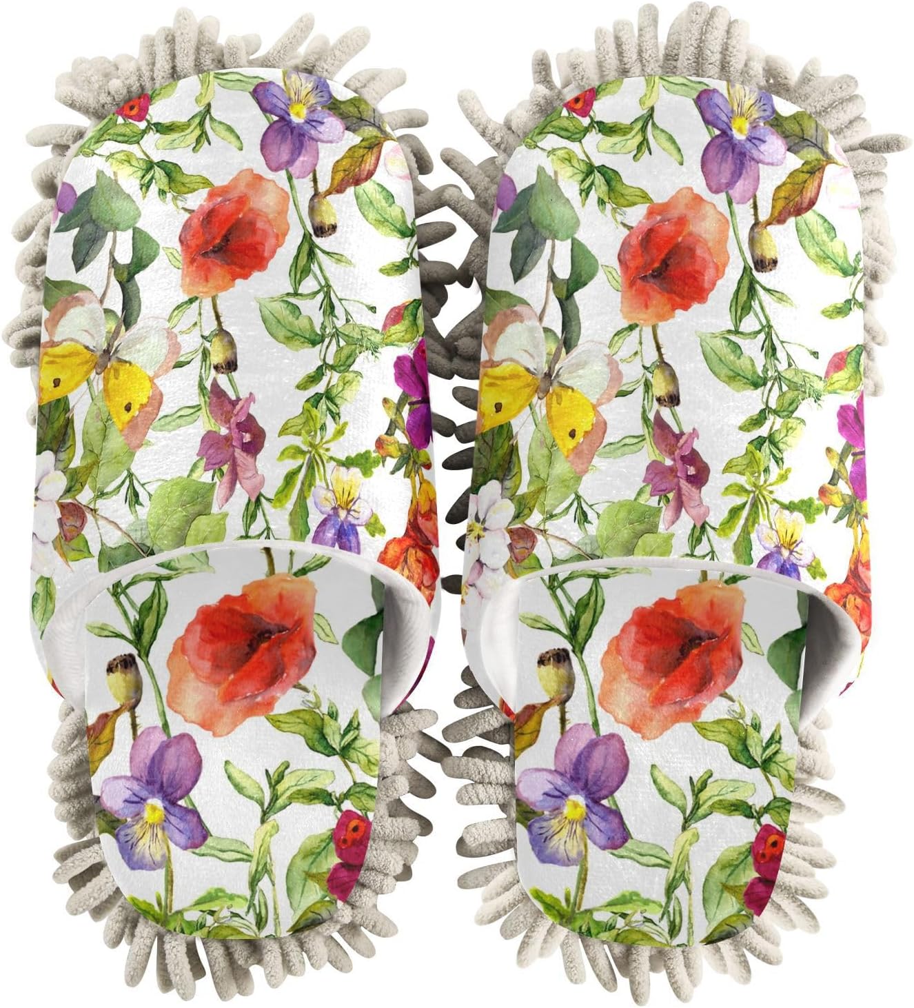 Sinestour Flowers Butterfly Mop Slippers for Floor Cleaning