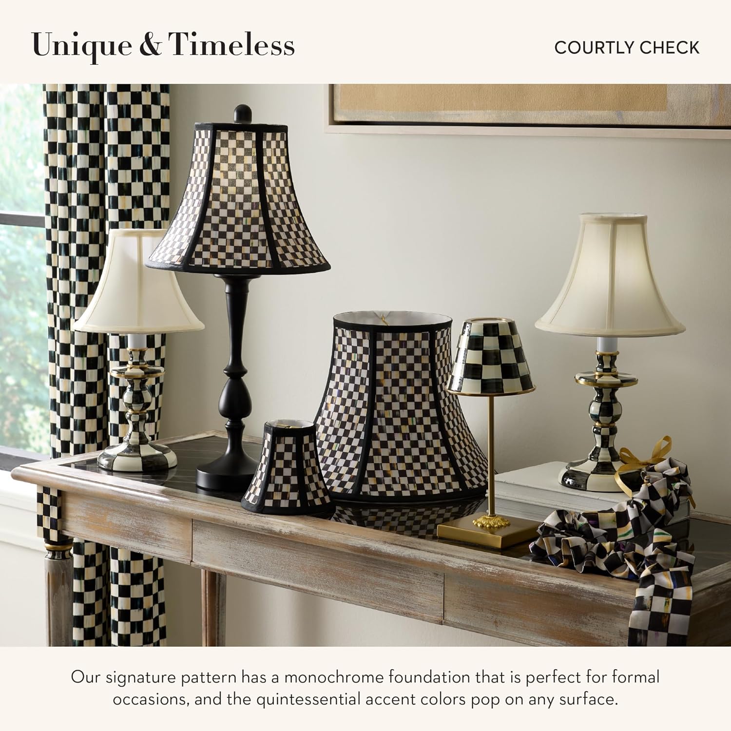 MacKenzie-Childs Candlestick Lamp with Black-and-White Courtly Check